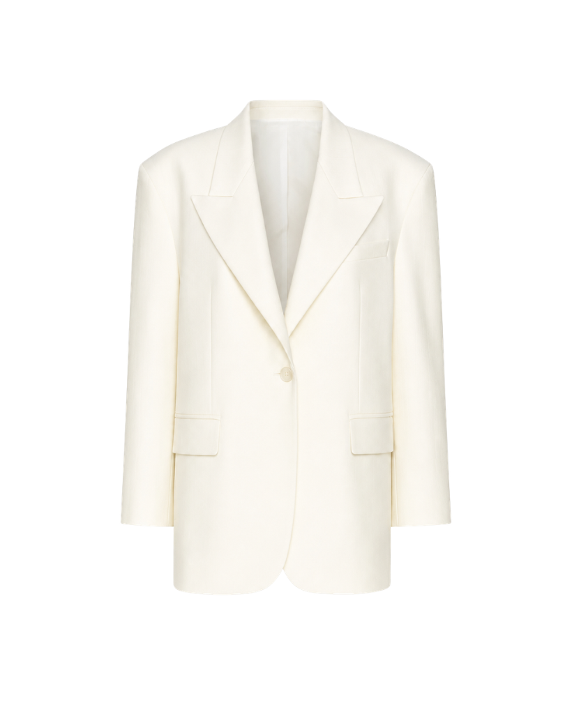 Ivory oversized Loro Piana women's city hall wedding blazer front view