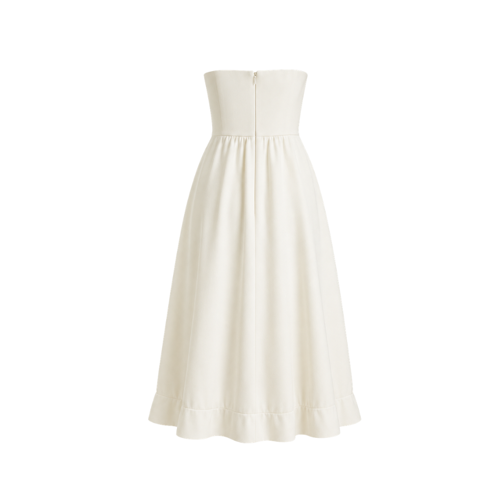 Ivory women's lightweight city hall crepe dress back view