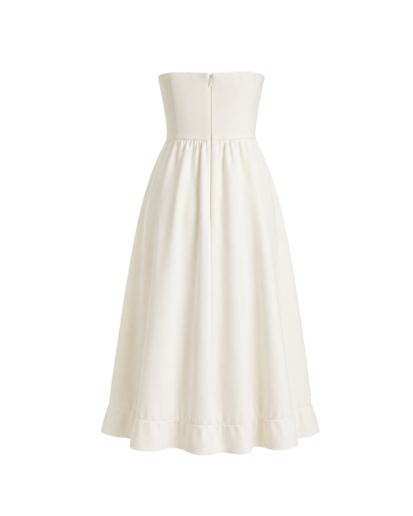 Ivory women's lightweight city hall crepe dress back view
