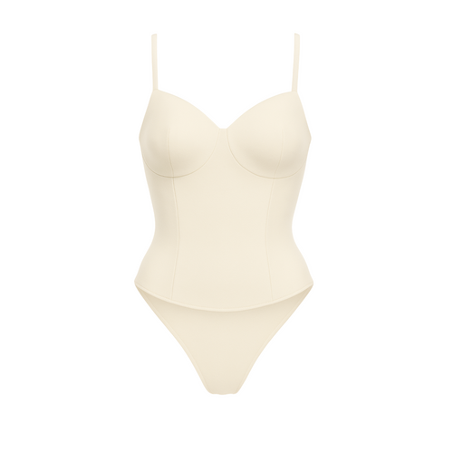 Women's Cream Loro Piana Corset Bodysuit Superfine Merino Wool