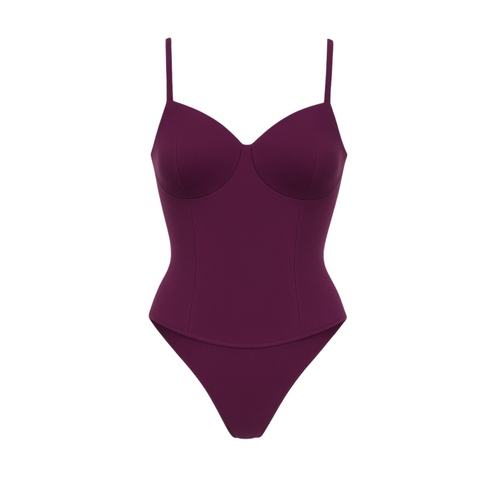 Women's Purple Loro Piana Corset Bodysuit Superfine Merino Wool