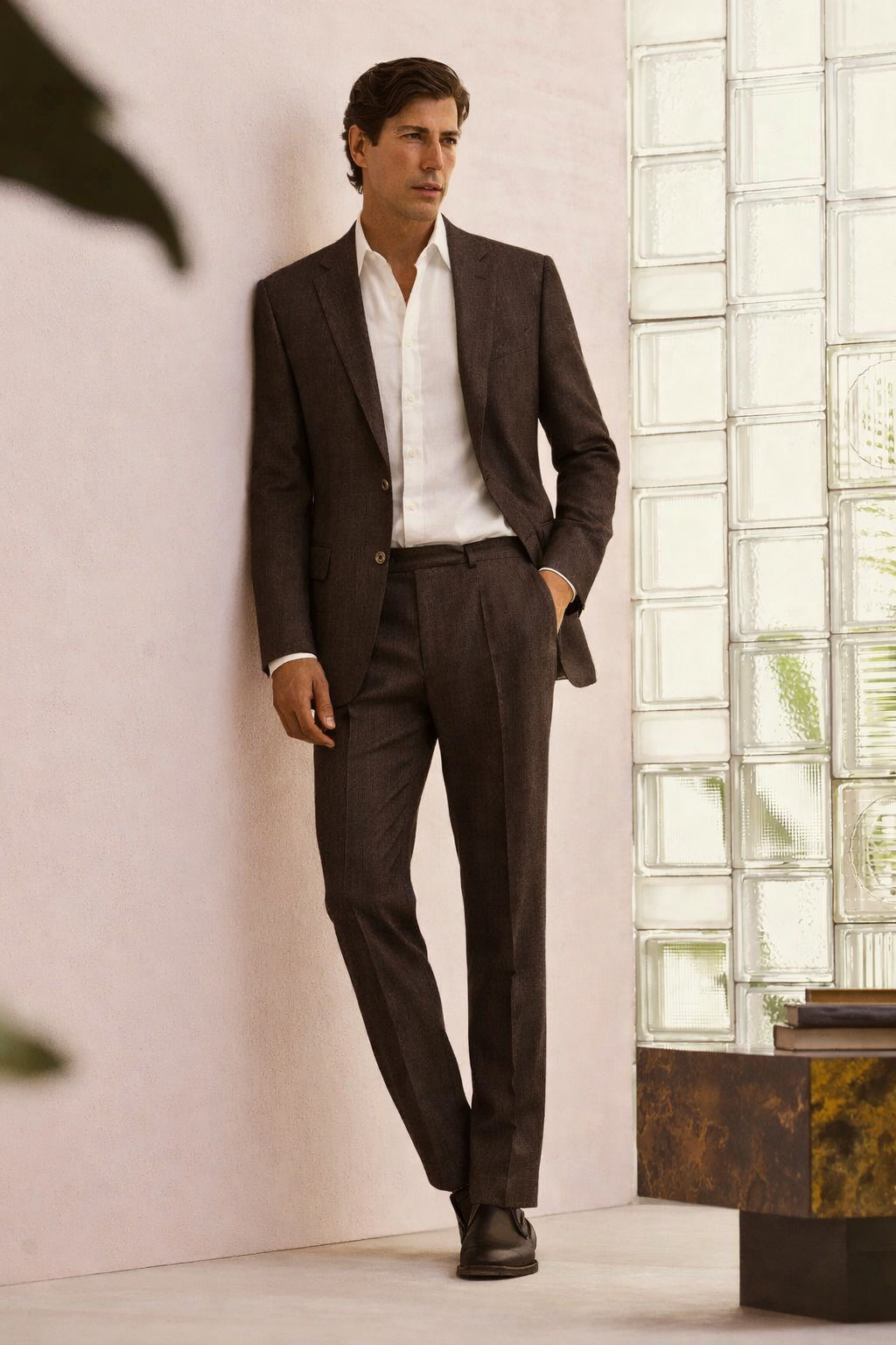 Loro Piana Chocolate Brown Wool Silk Two-Piece Summer Suit