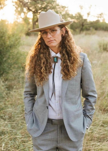 SHELBY HARRIS in a custom Tailory New York garment