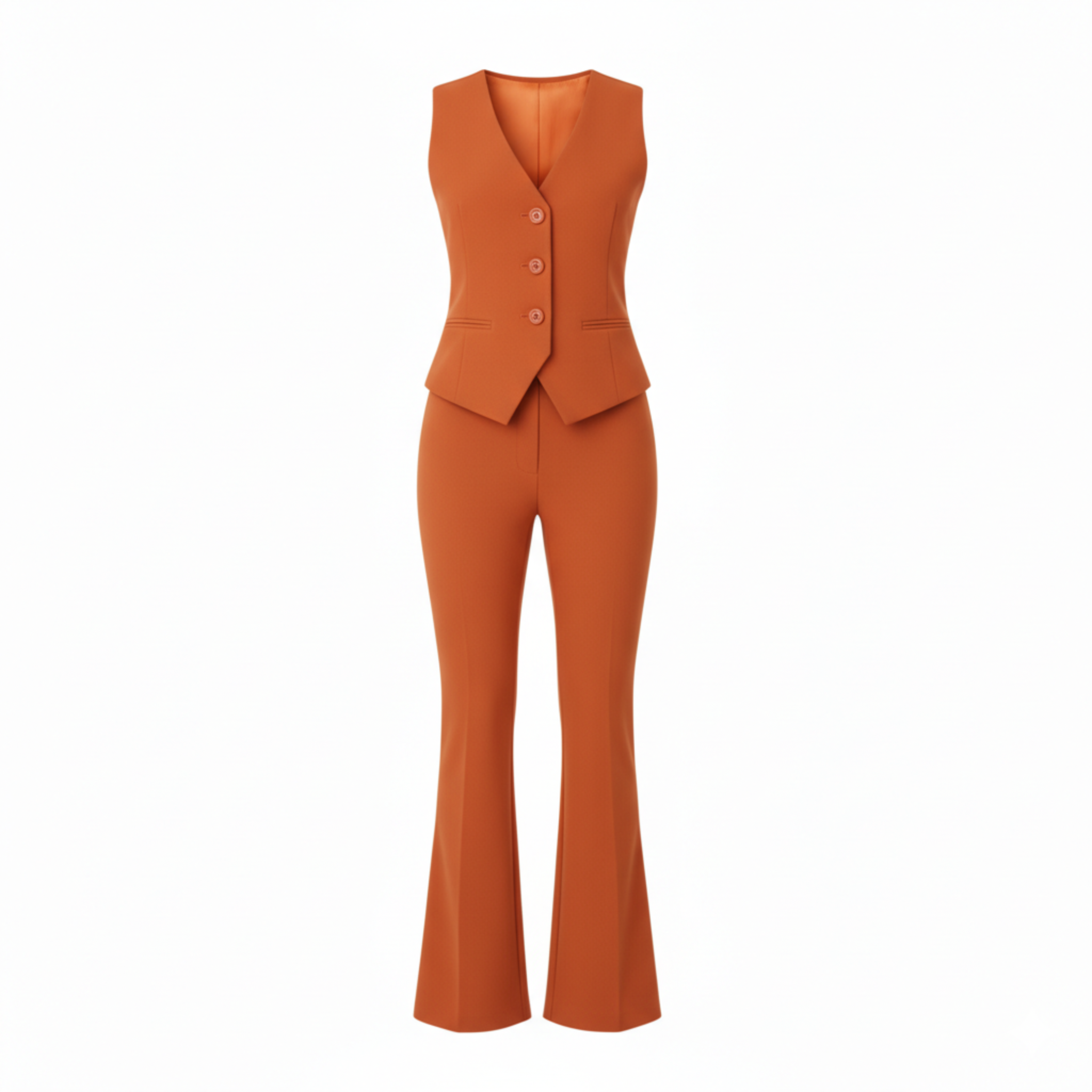 Orange suit with vest and pants on a white background