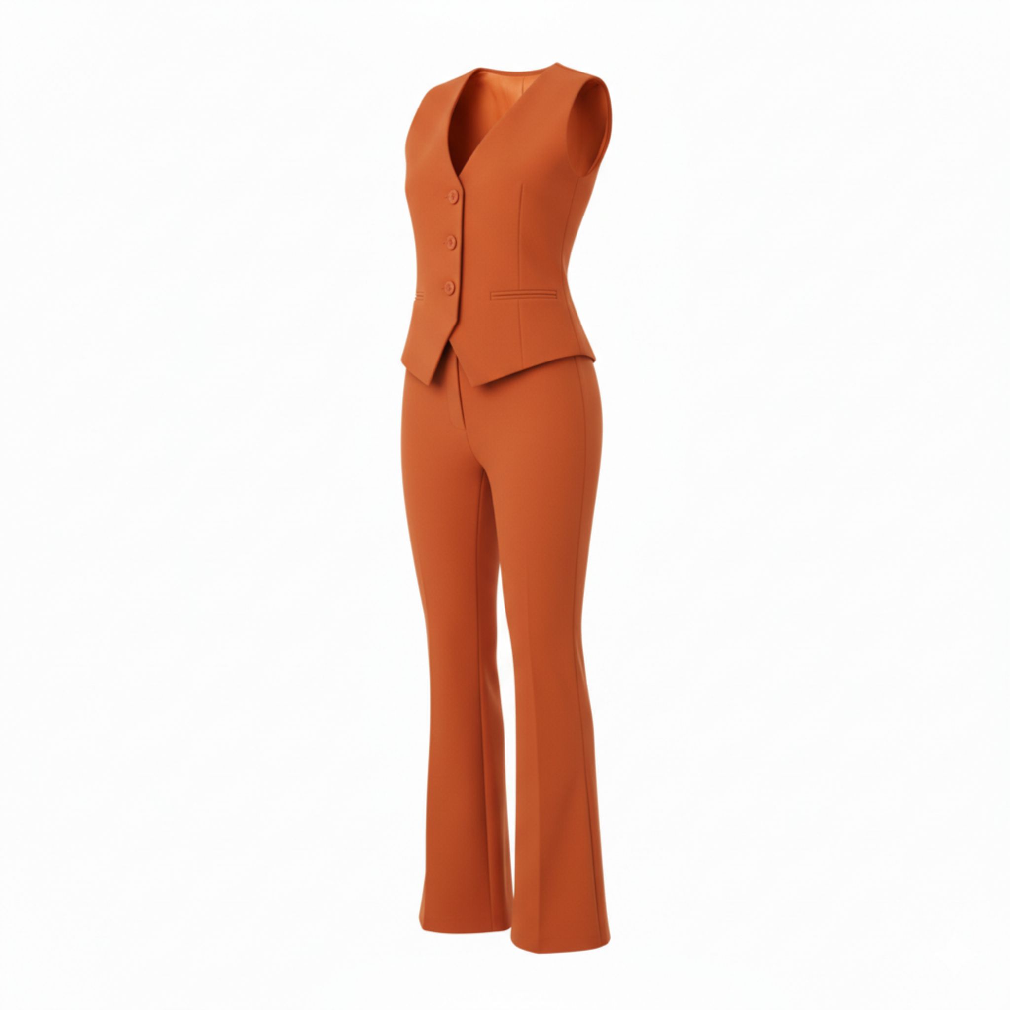 Orange pantsuit on a white background