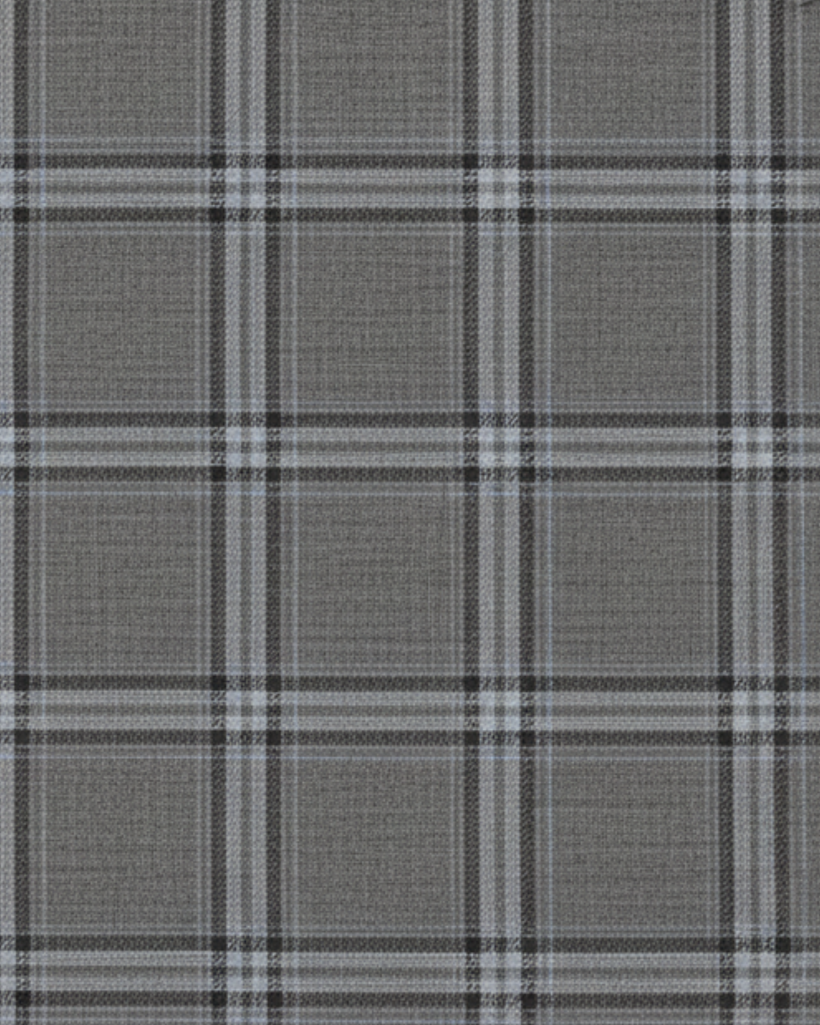 Close-up of refined wool fabric in muted grey tones with a classic glen plaid pattern, showcasing the sophisticated texture of the Grey Glen Plaid High-Waist Tailored Trousers.