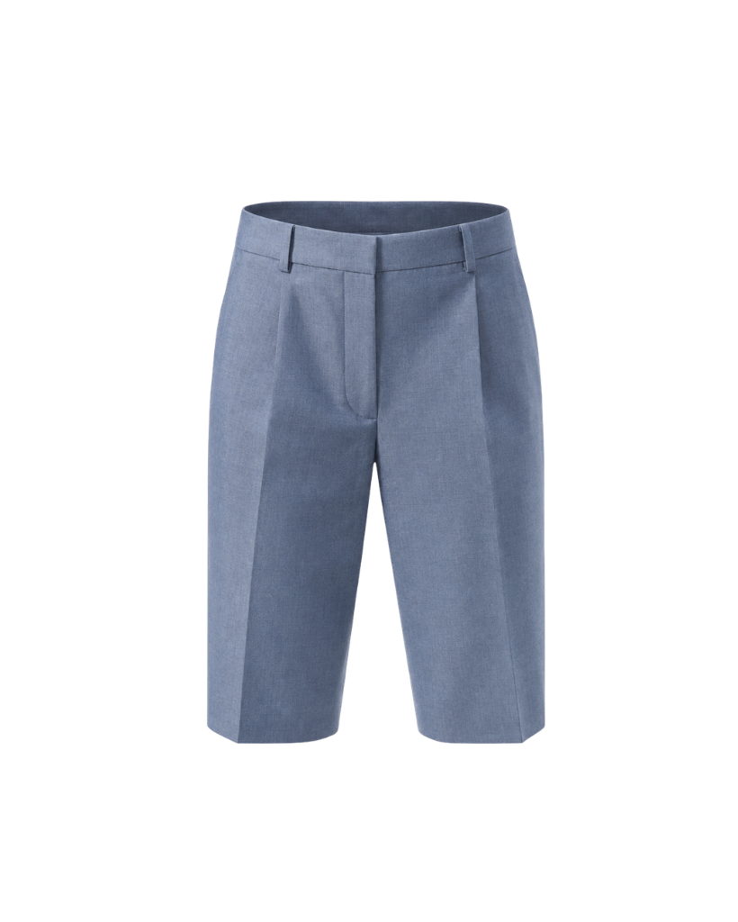 The Tailory New York blue Loro Piana tailored Bermuda shorts front view