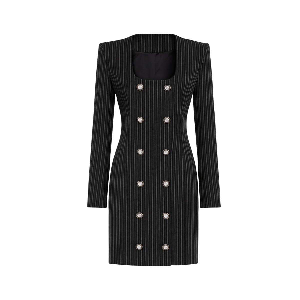 black pinstripe dress The Tailory New York Black Pinstripe Double-Breasted Blazer Dress for Women, XS
