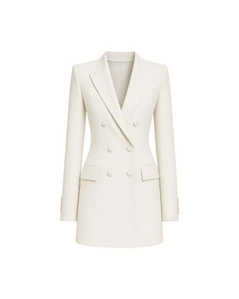 Cream Loro Piana Cashmere Silk Double-Breasted Blazer Dress