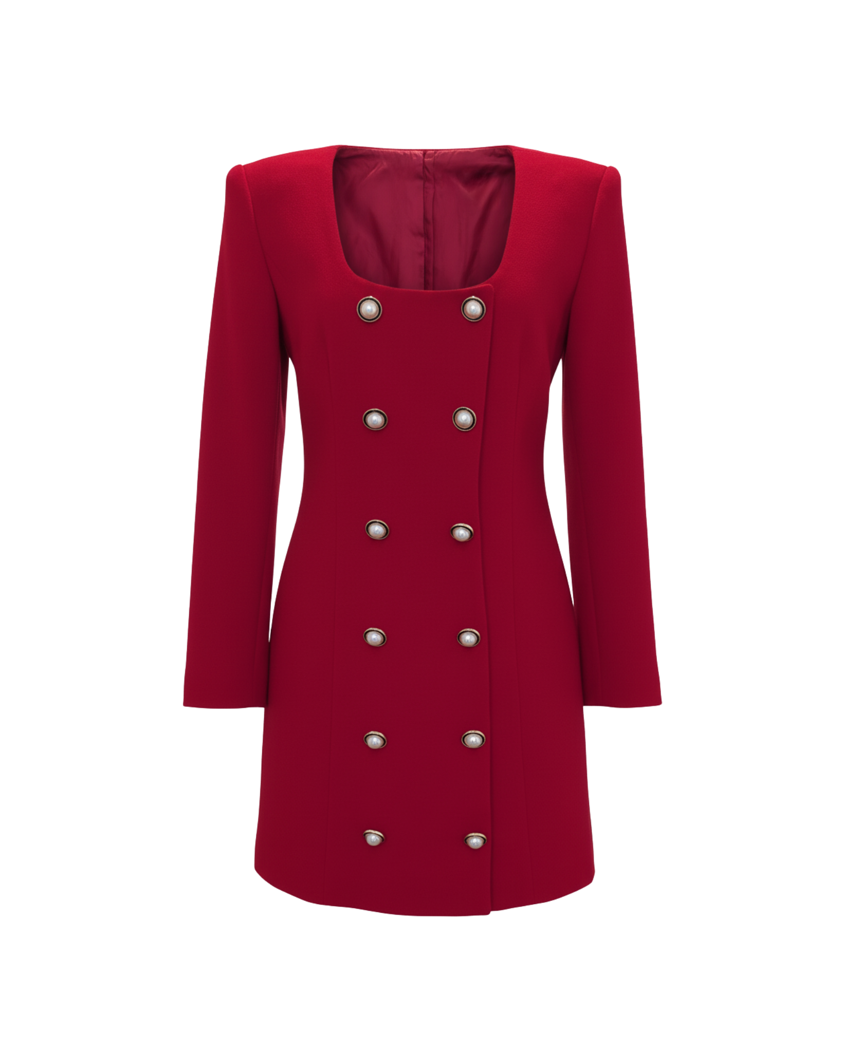 Tailory crimson double-breasted blazer dress with square neckline front view