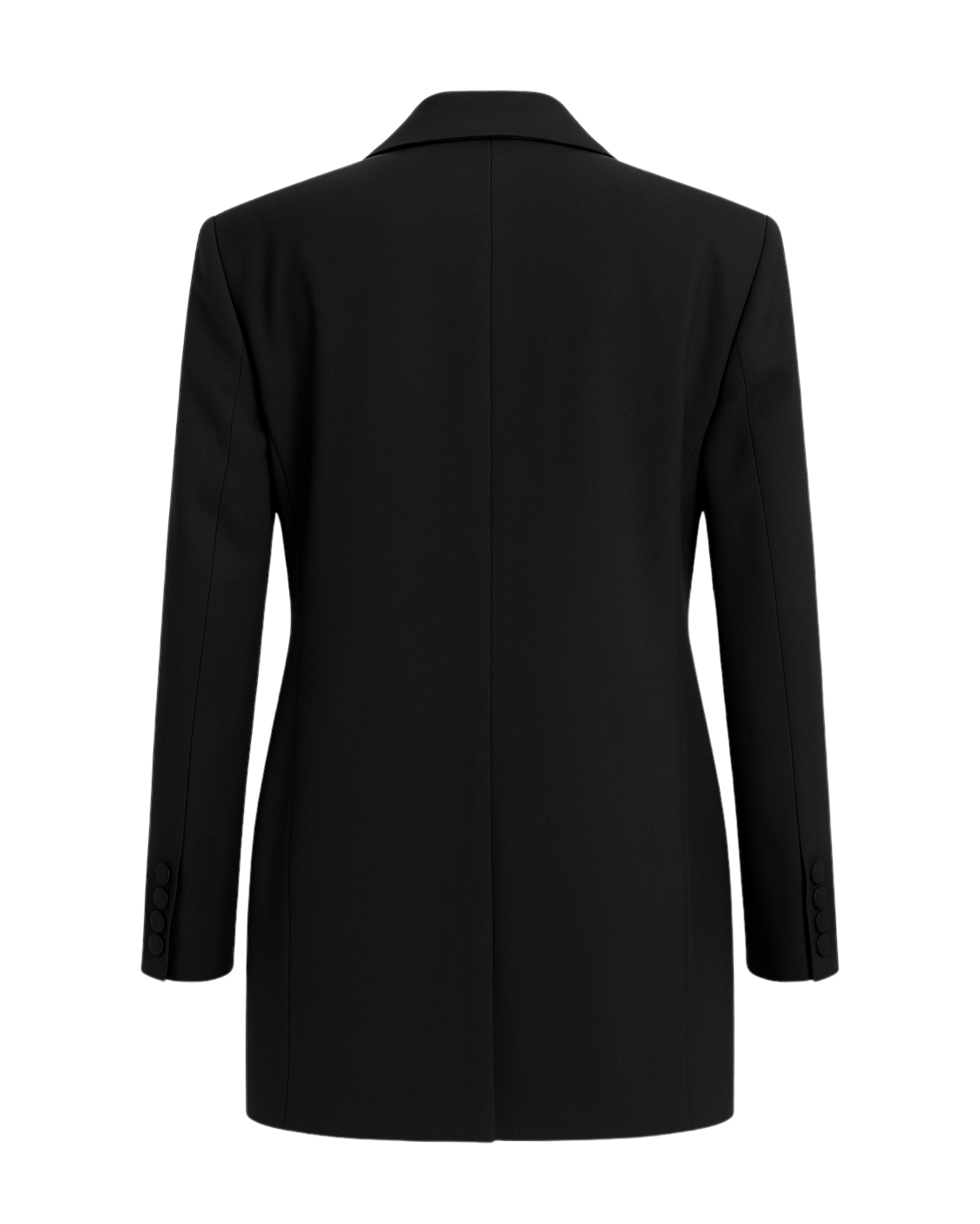 Tailory black double-breasted peak-lapel blazer back view