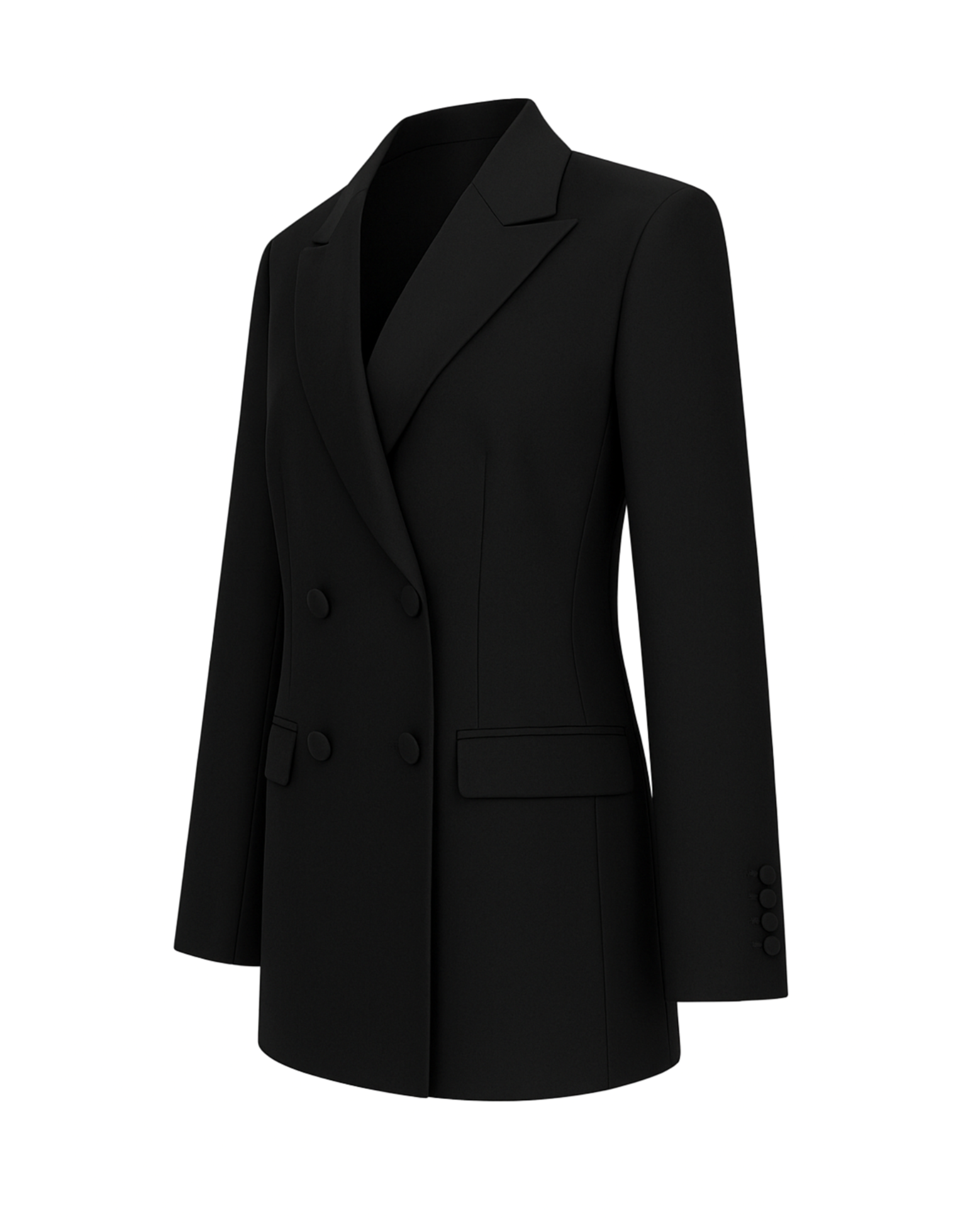 Tailory black double-breasted peak-lapel blazer side view
