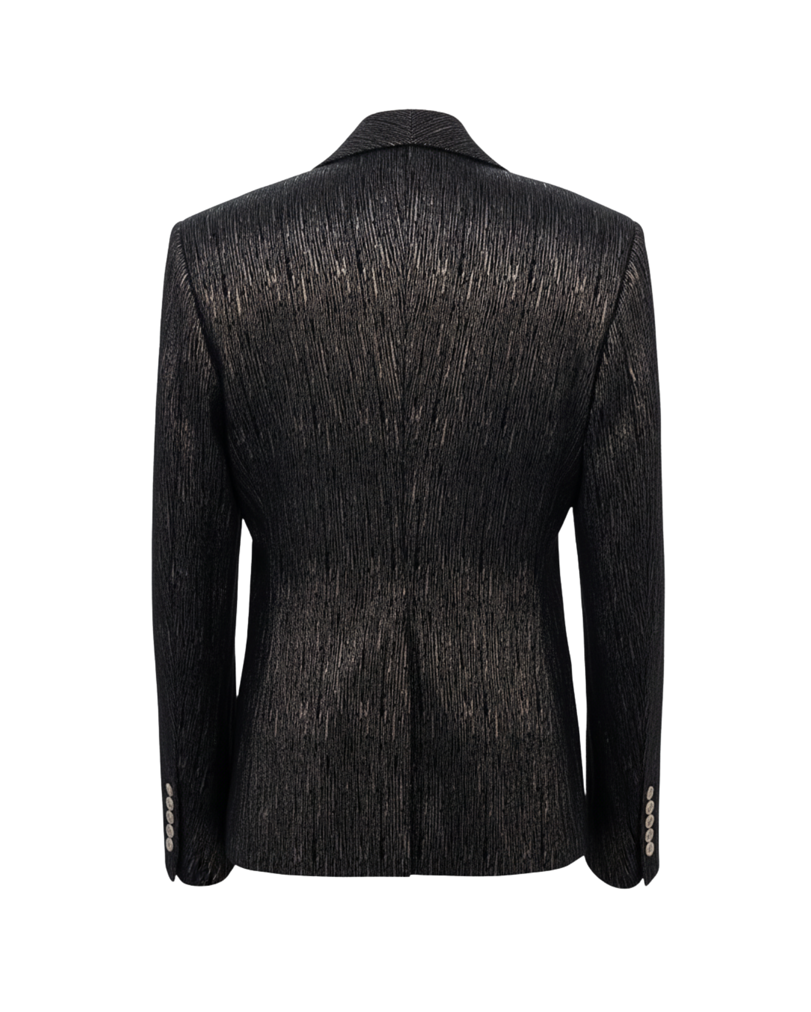 Tailory black crinkled metallic single-button blazer back view