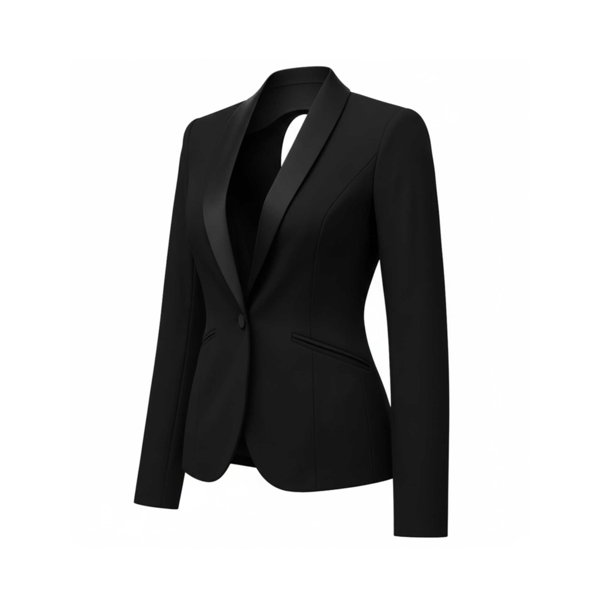 Tailory black shawl lapel blazer with cutout back side view