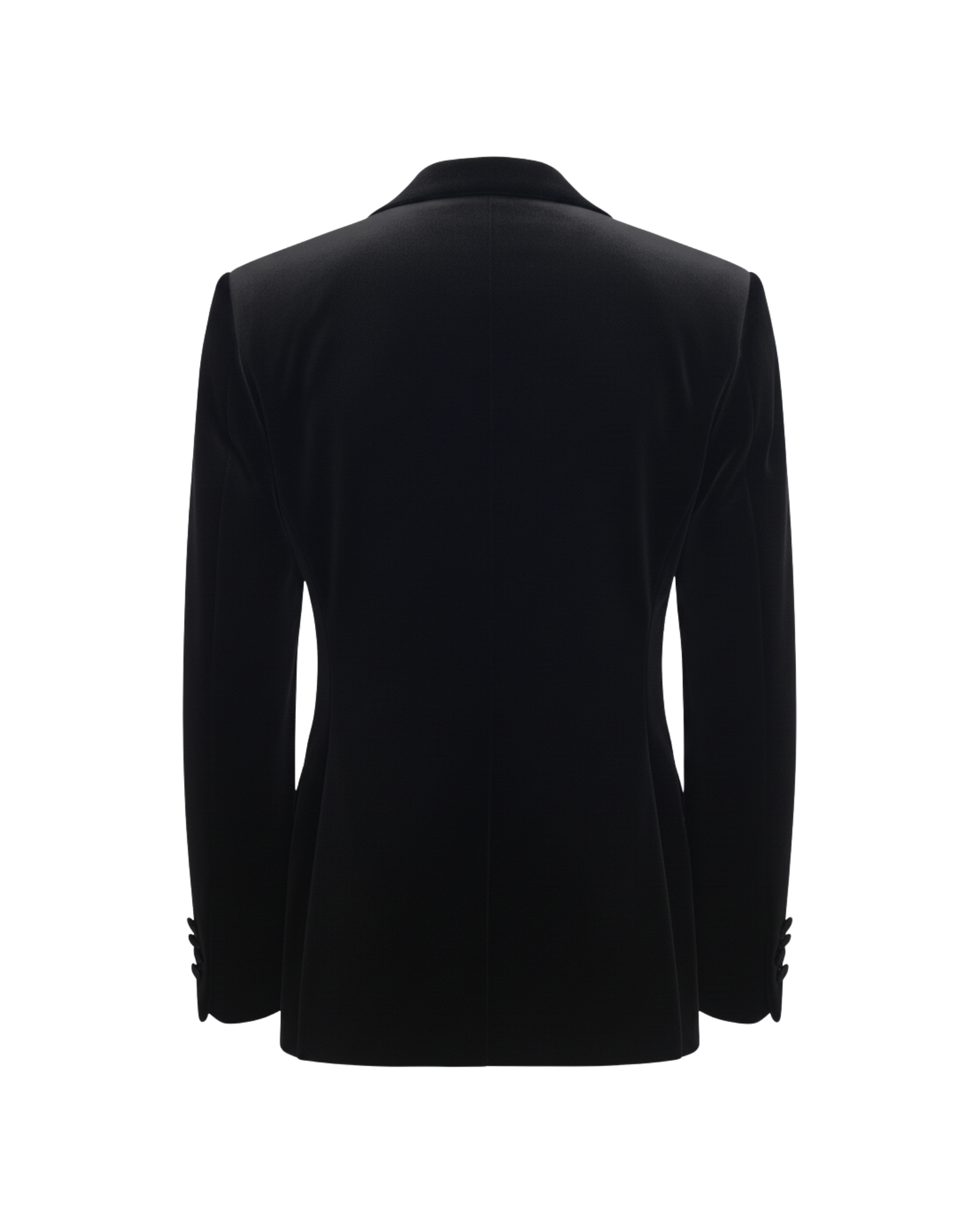 Tailory black velvet blazer with structured shoulders back view