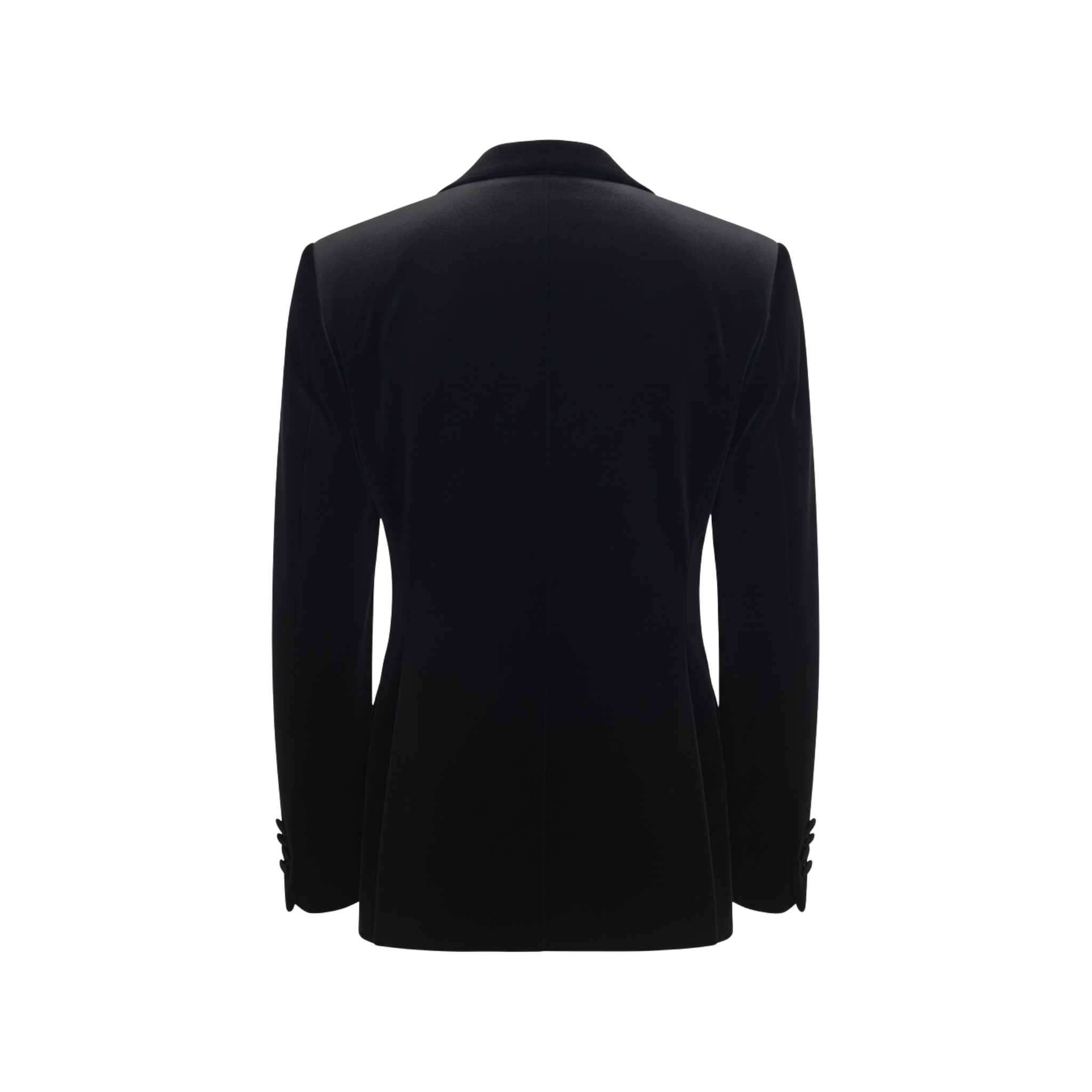 Tailory black velvet blazer with structured shoulders back view