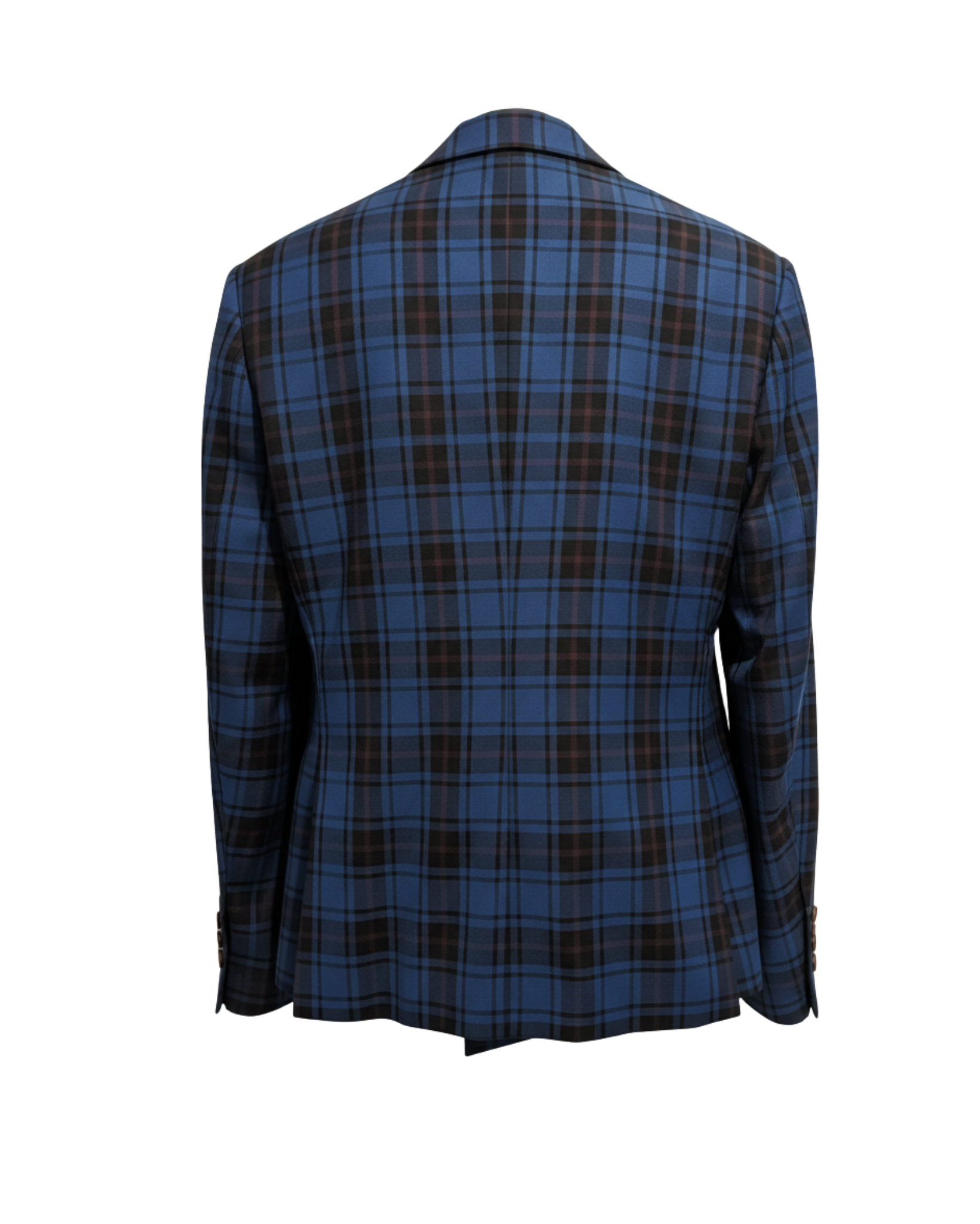Tailory blue/brown tartan double-breasted blazer back view