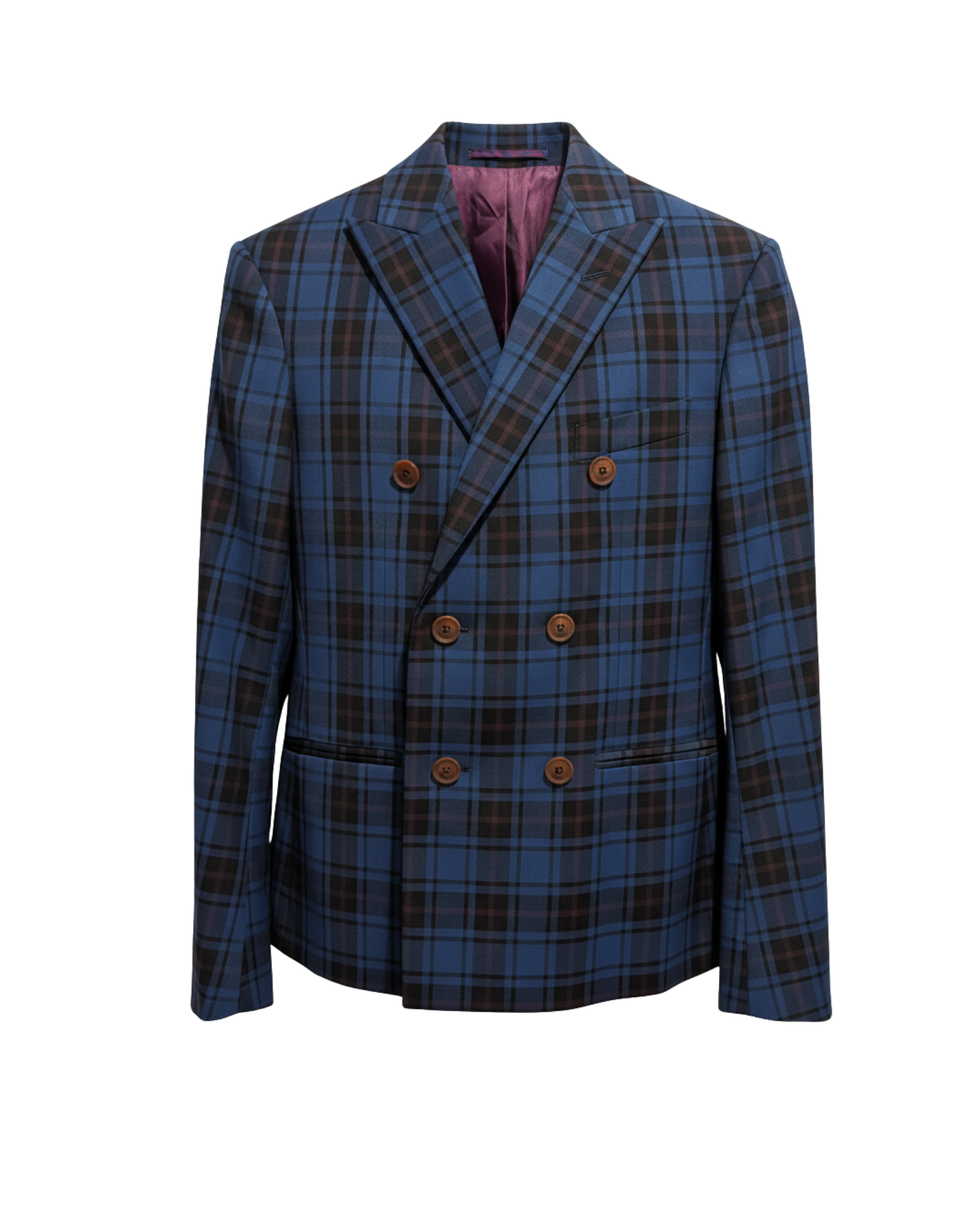 Tailory blue/brown tartan six-button double-breasted blazer front view