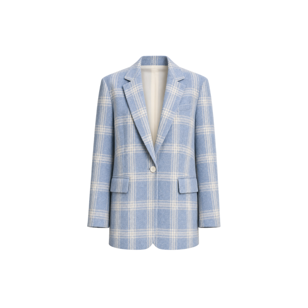 The Tailory New York blue check Loro Piana cashmere silk blazer front view