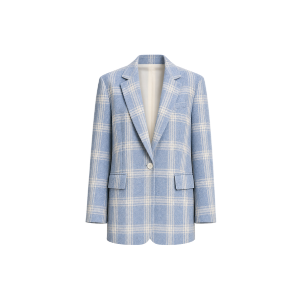 The Tailory New York blue check Loro Piana cashmere silk blazer front view