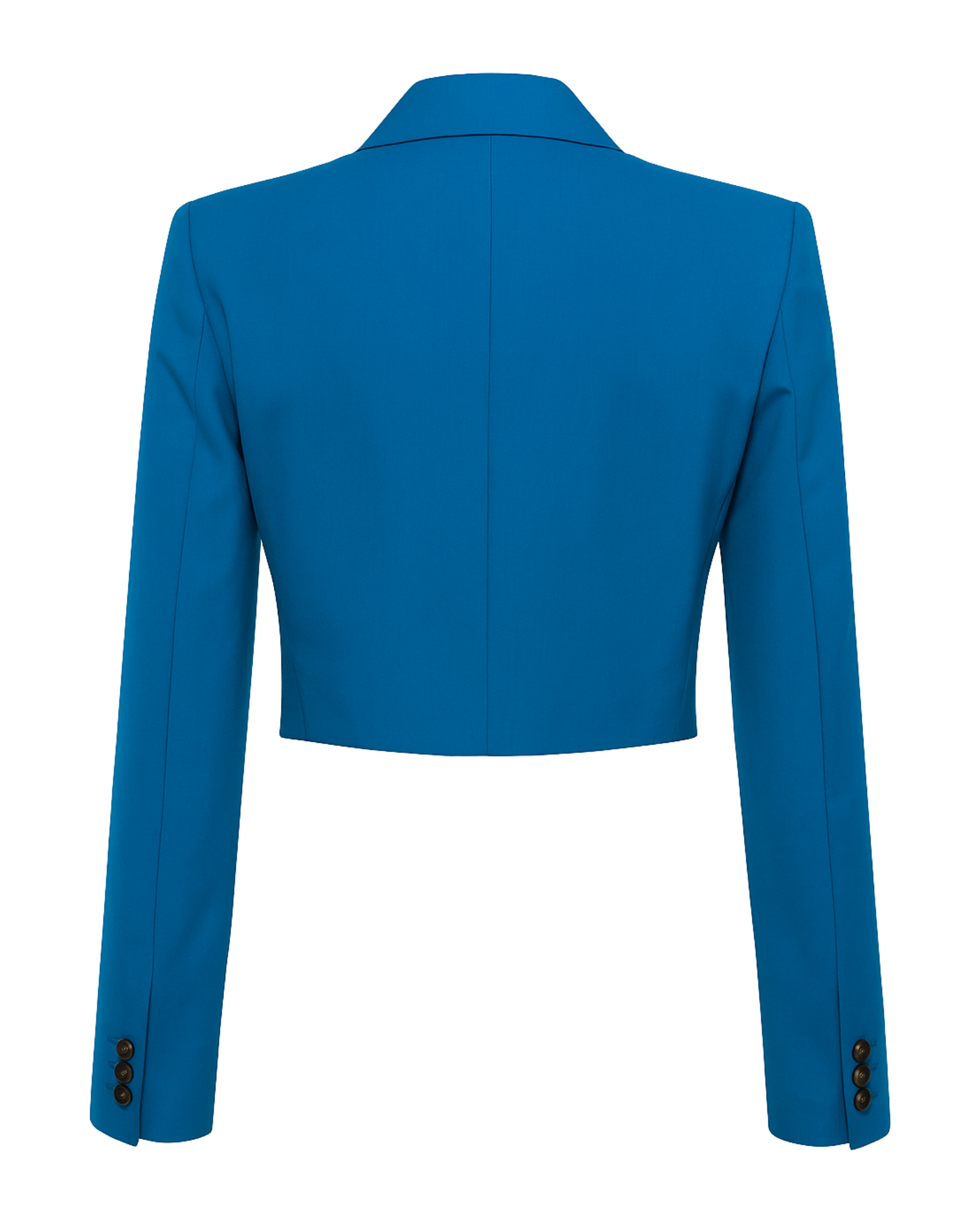 Tailory bright blue cropped double-breasted blazer back view