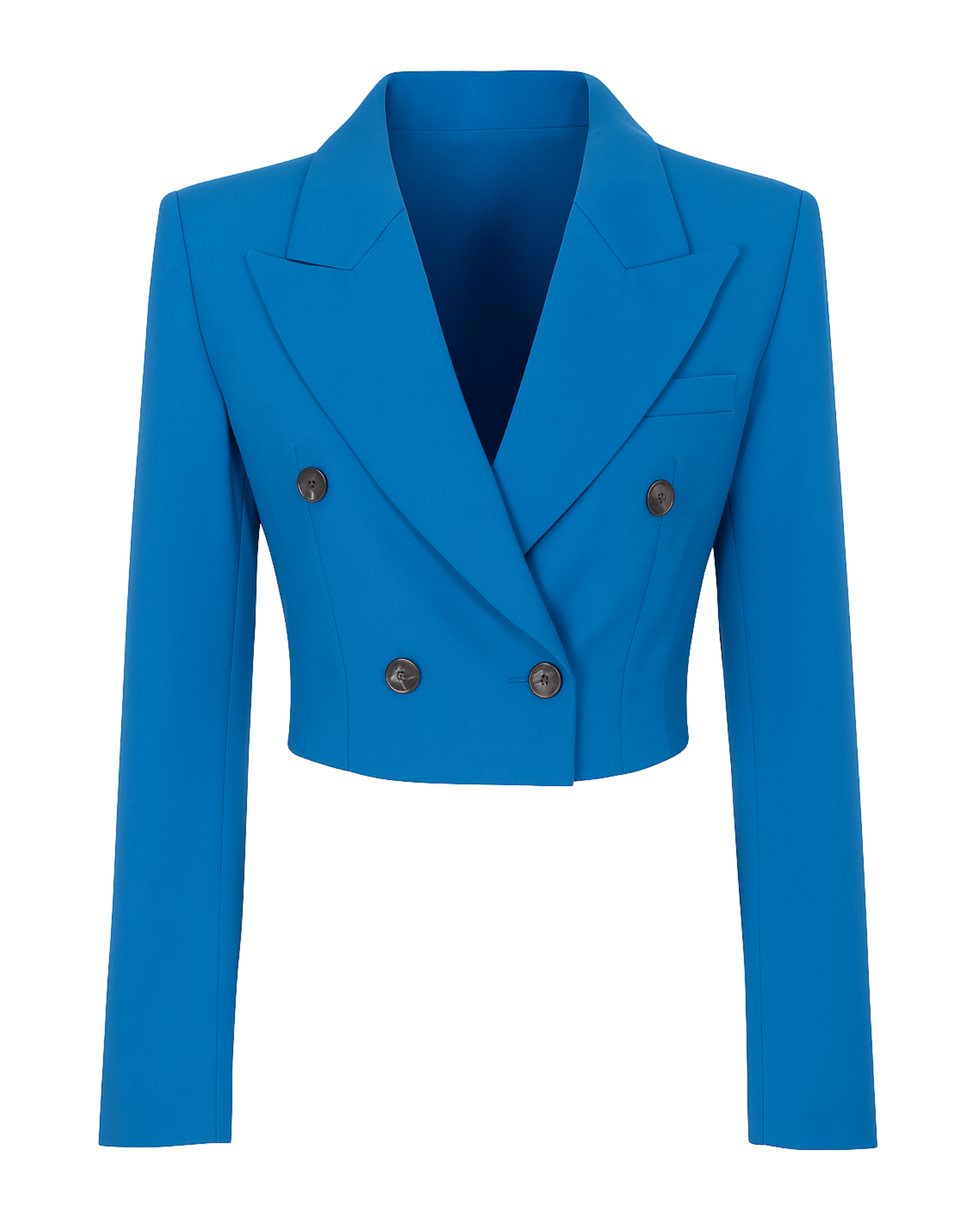 Tailory bright blue cropped double-breasted blazer front view