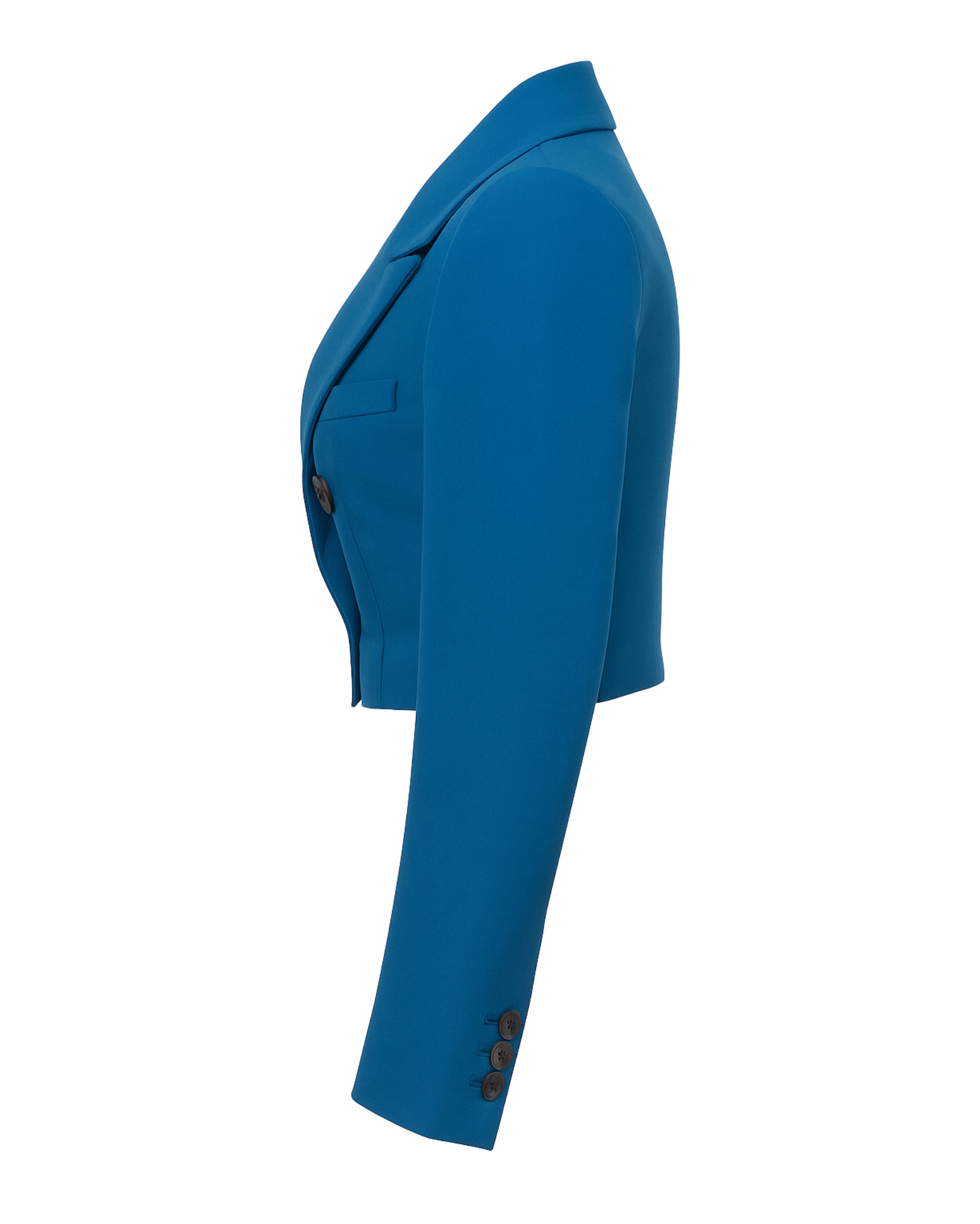 Tailory bright blue cropped double-breasted blazer side view