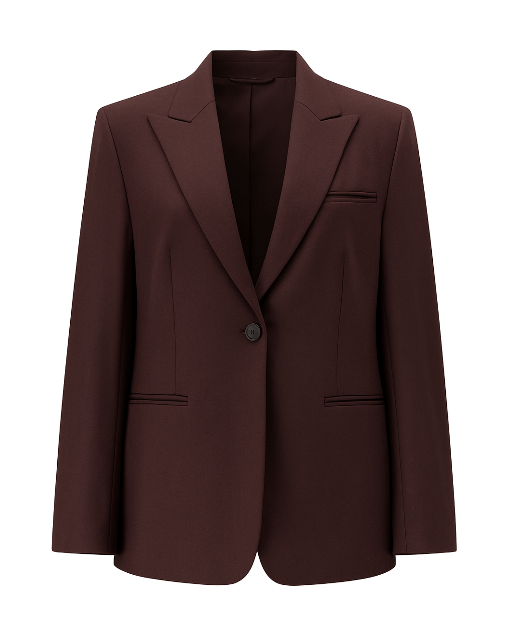 Tailory burgundy peak lapel blazer single-button front view