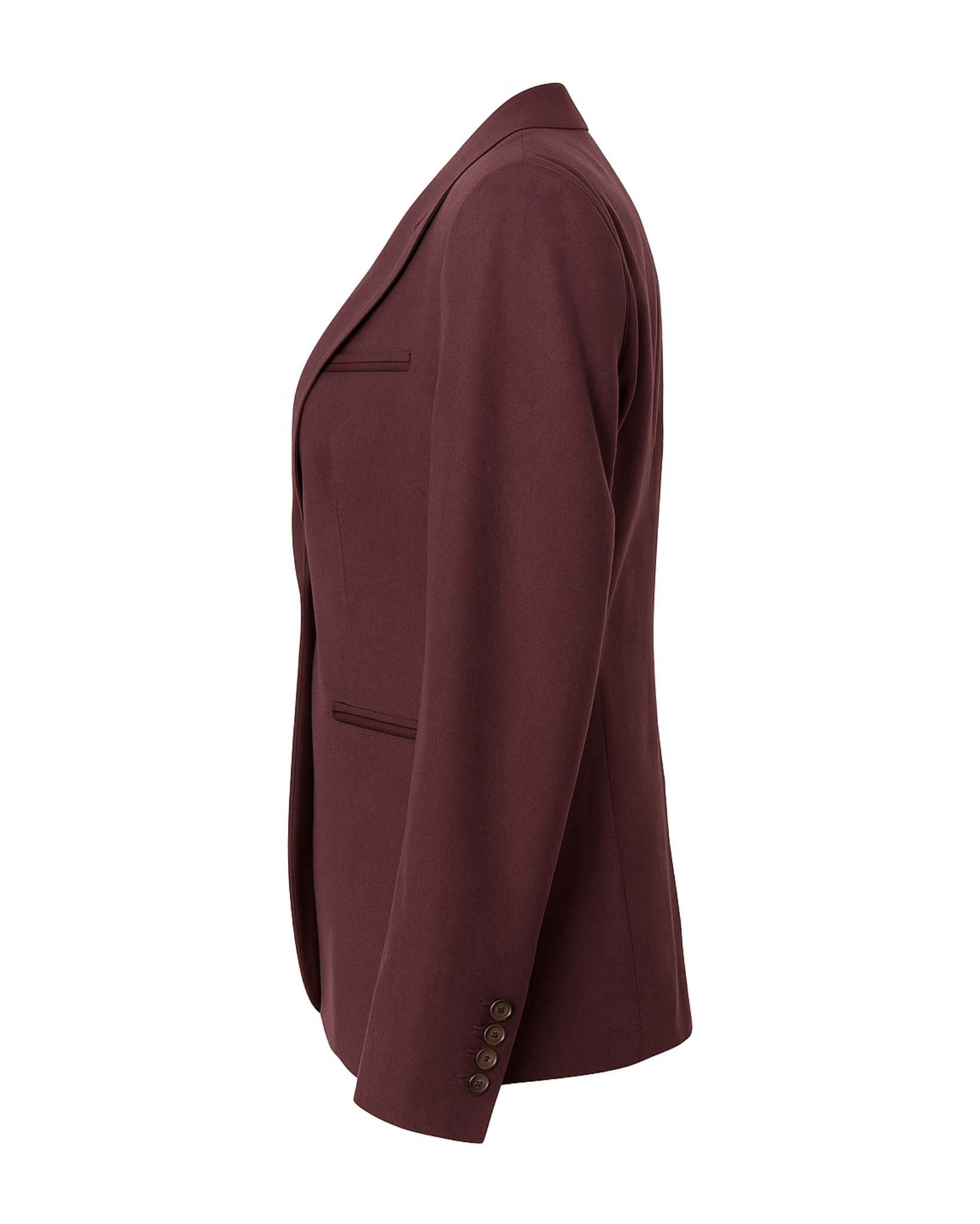 Tailory burgundy peak lapel blazer single-button side view