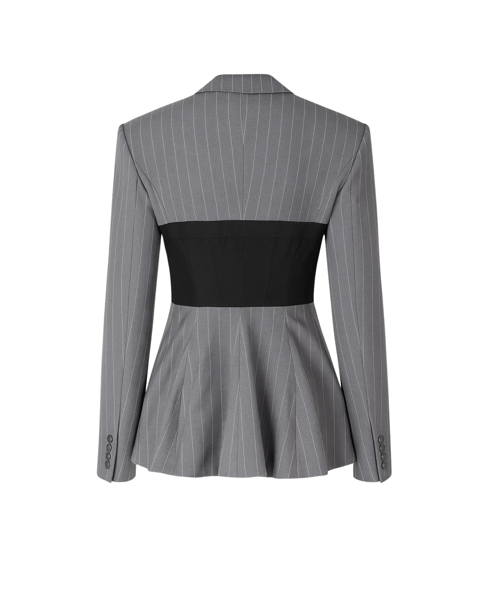 Tailory charcoal pinstripe asymmetric corset blazer back view