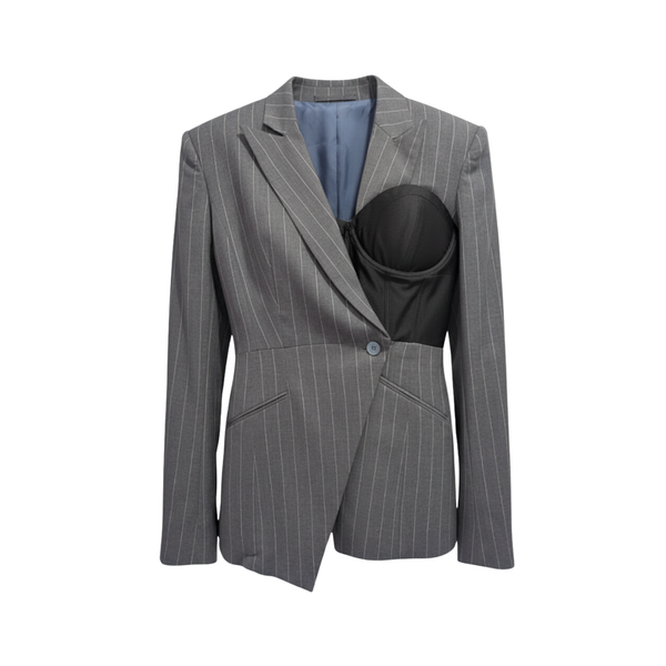 Tailory charcoal pinstripe asymmetric corset blazer front view