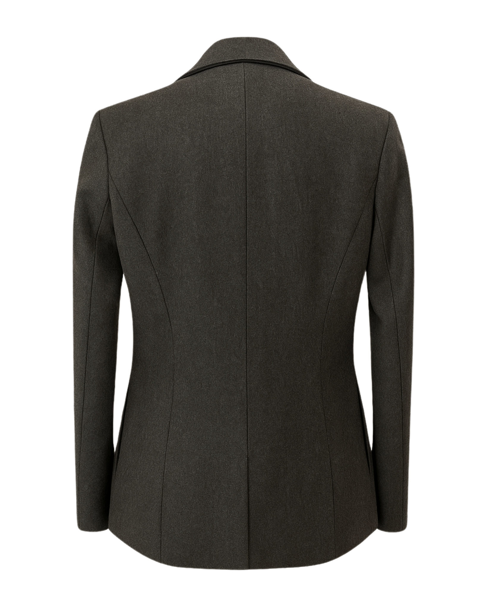Tailory charcoal draped open-front cashmere wool blazer back view