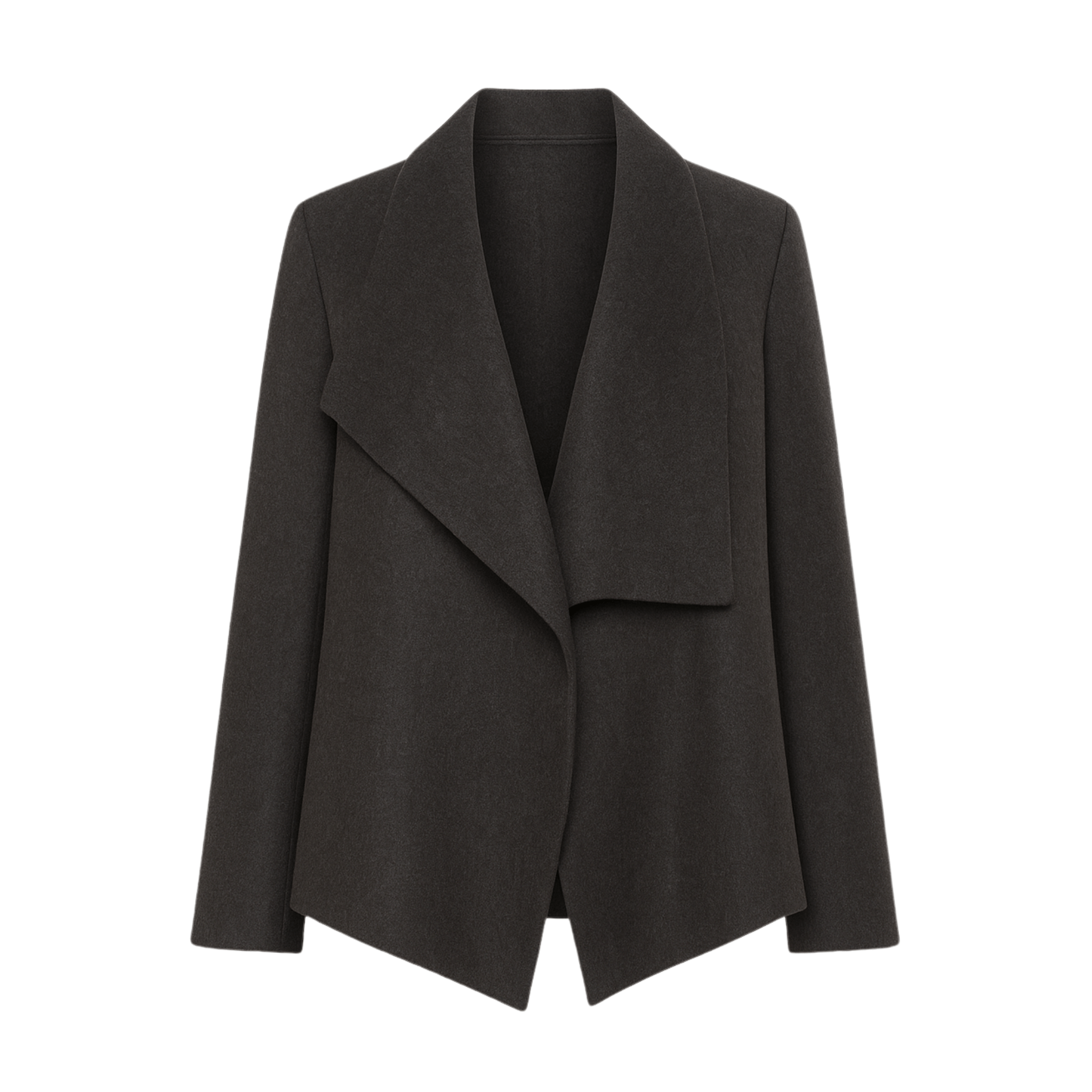 Tailory charcoal draped open-front cashmere wool blazer front view