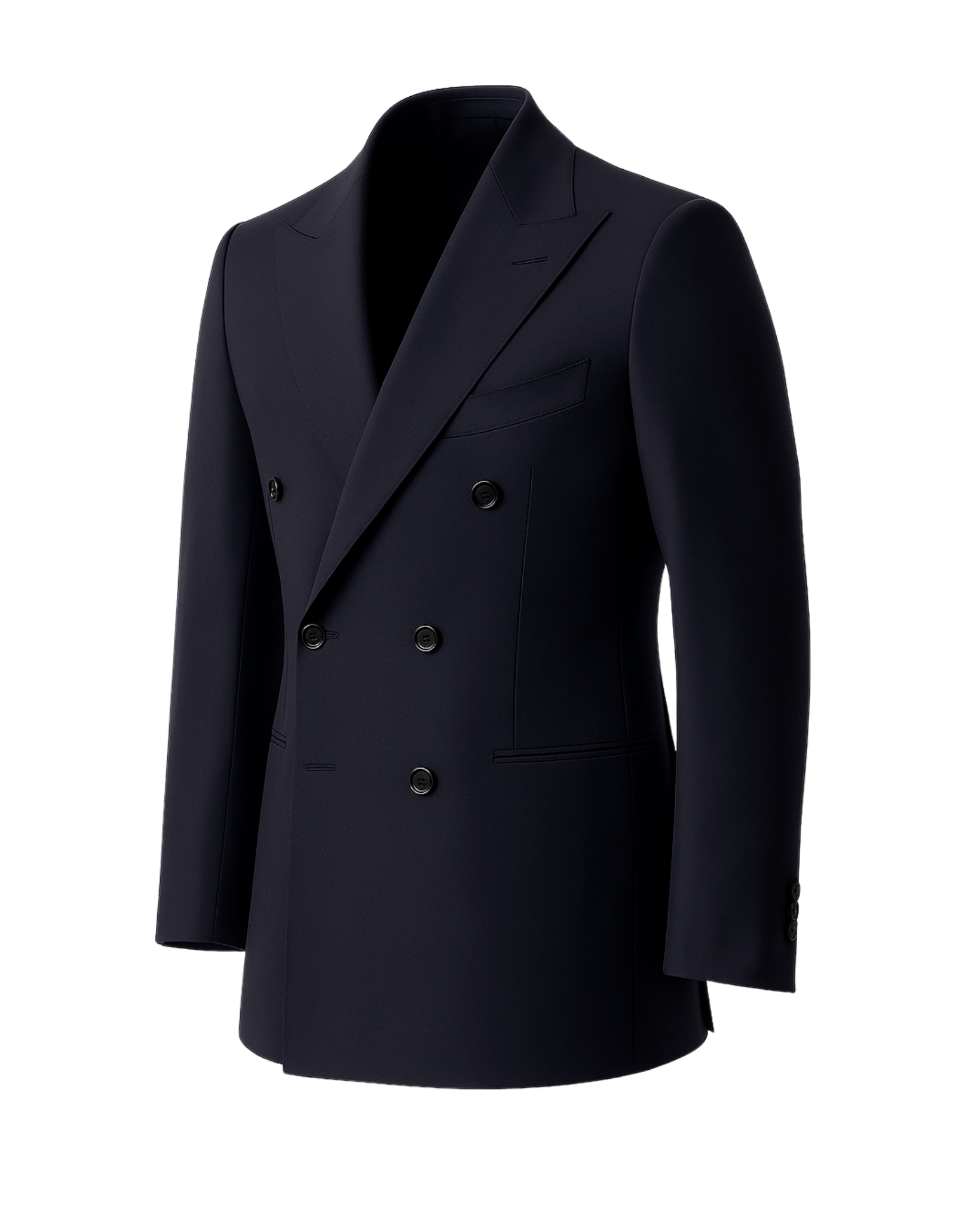 Tailory dark navy double-breasted wool blazer side view