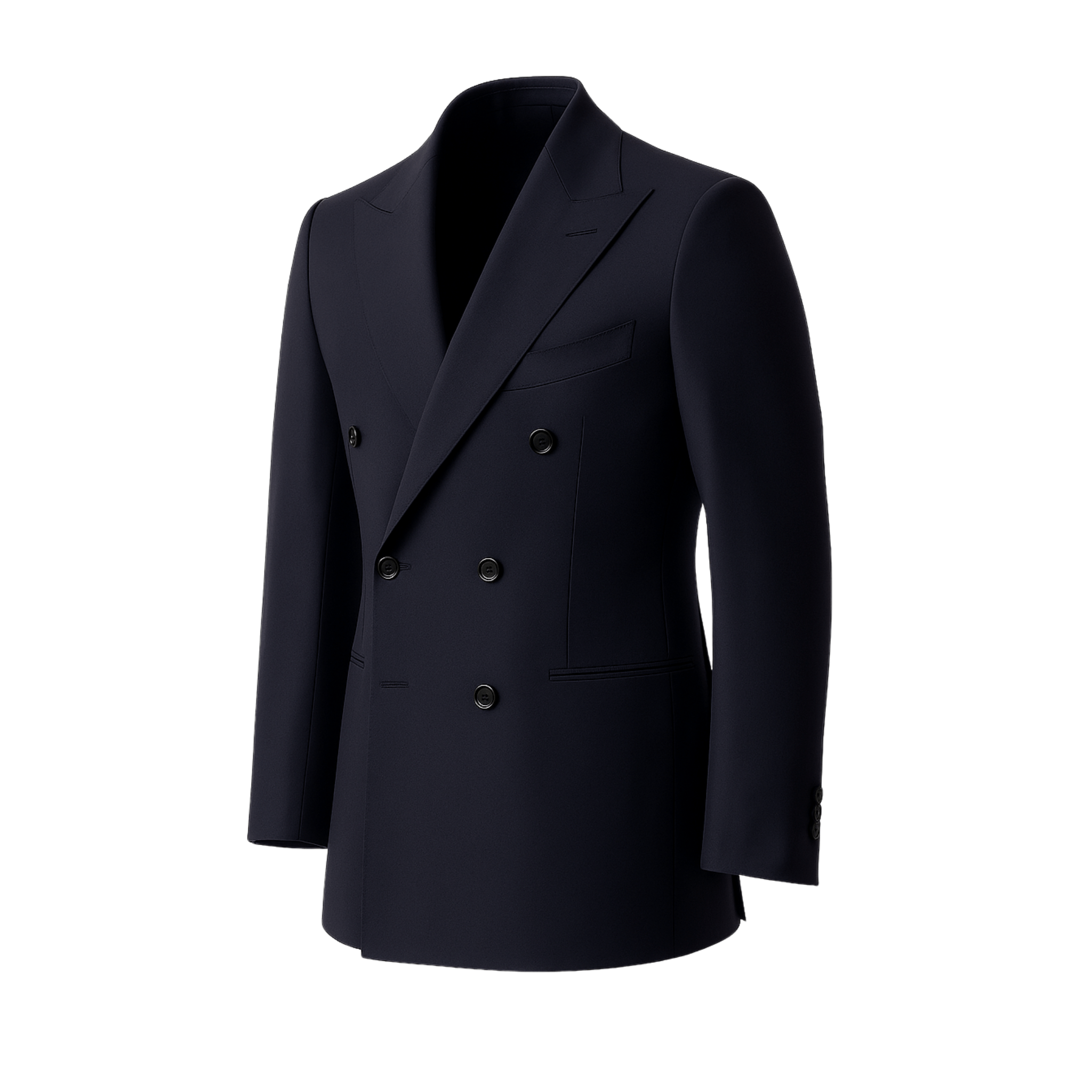 Tailory dark navy double-breasted wool blazer side view
