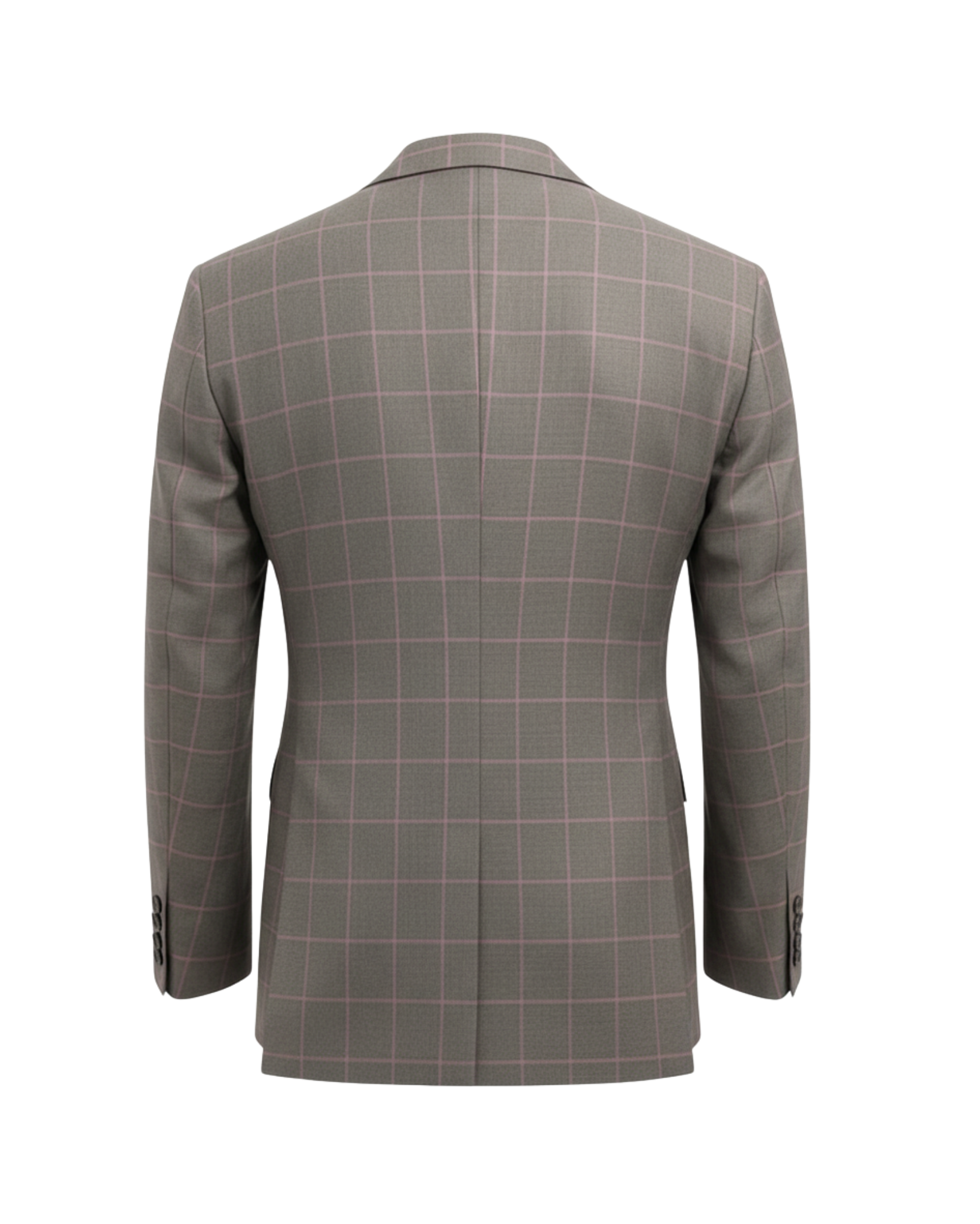 Tailory grey and pink plaid two-button blazer back view