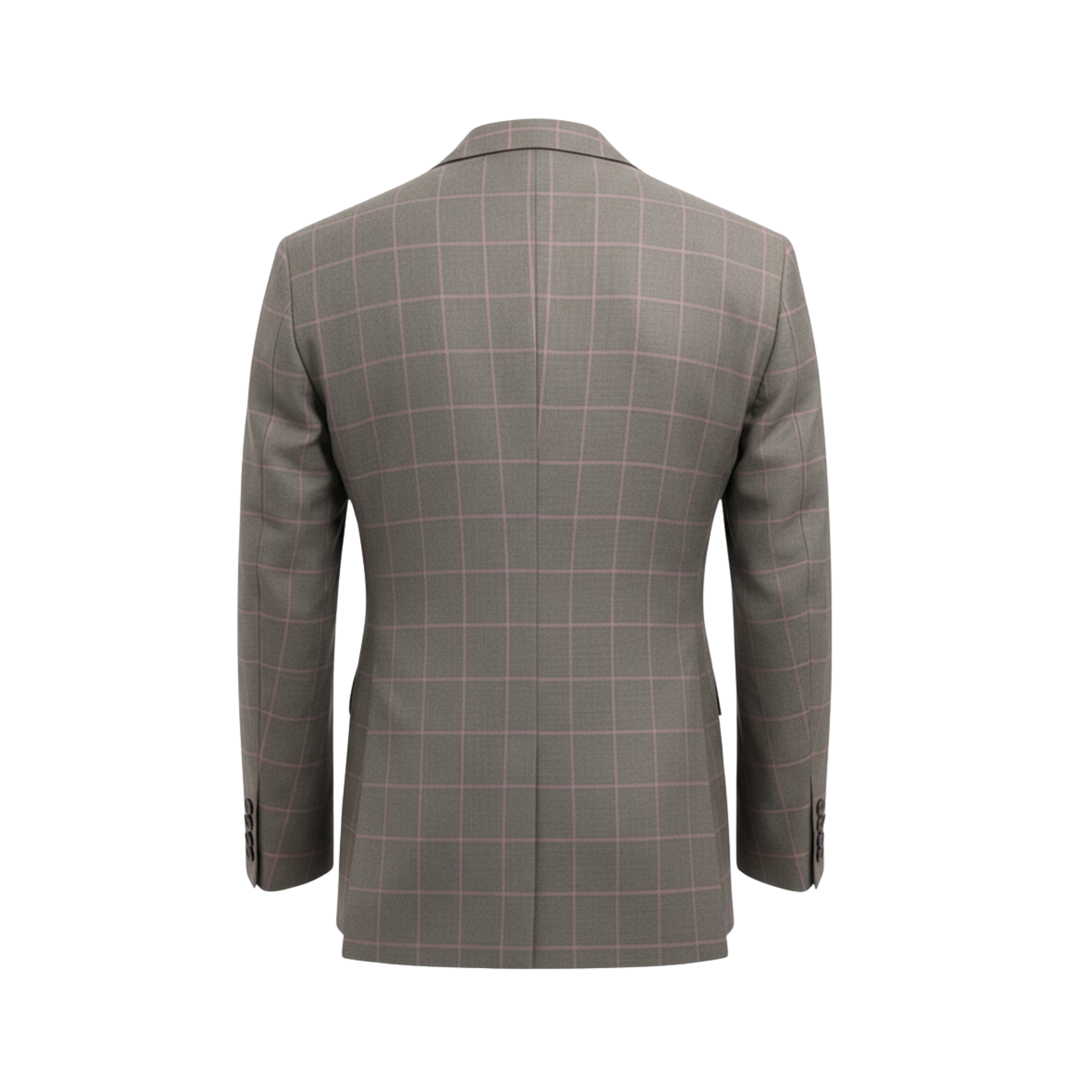 Tailory grey and pink plaid two-button blazer back view