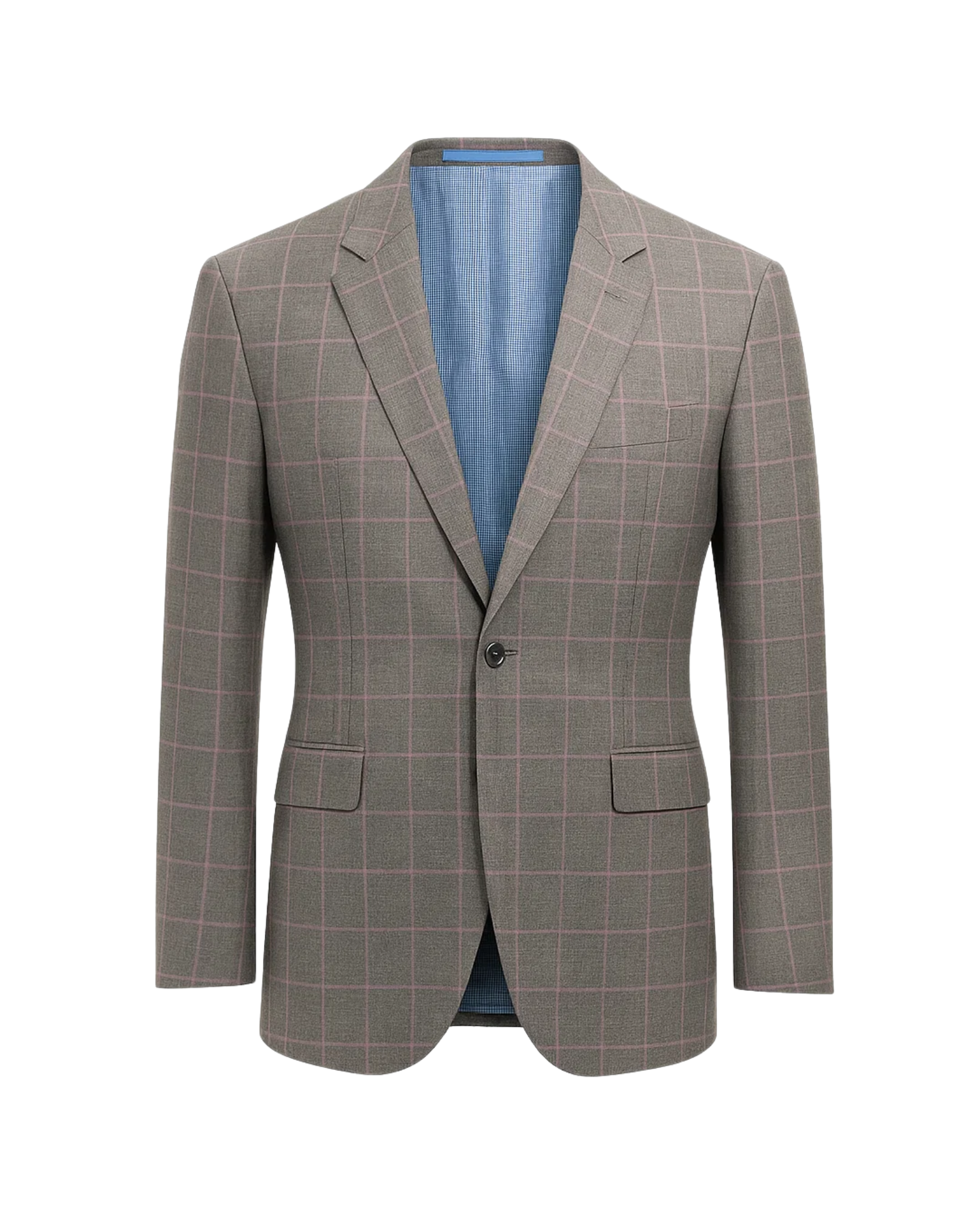 Tailory grey and pink plaid two-button blazer front view