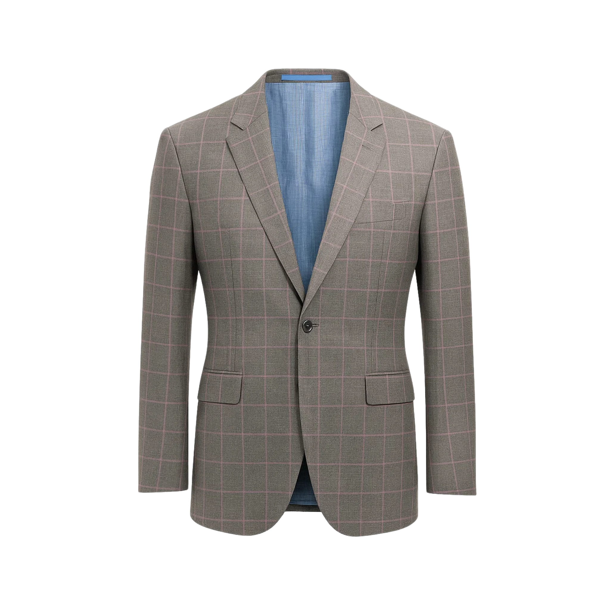 Tailory grey and pink plaid two-button blazer front view