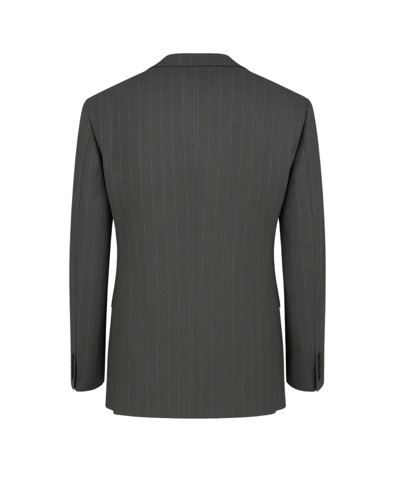 Tailory grey pinstripe deep-V double-breasted blazer back view