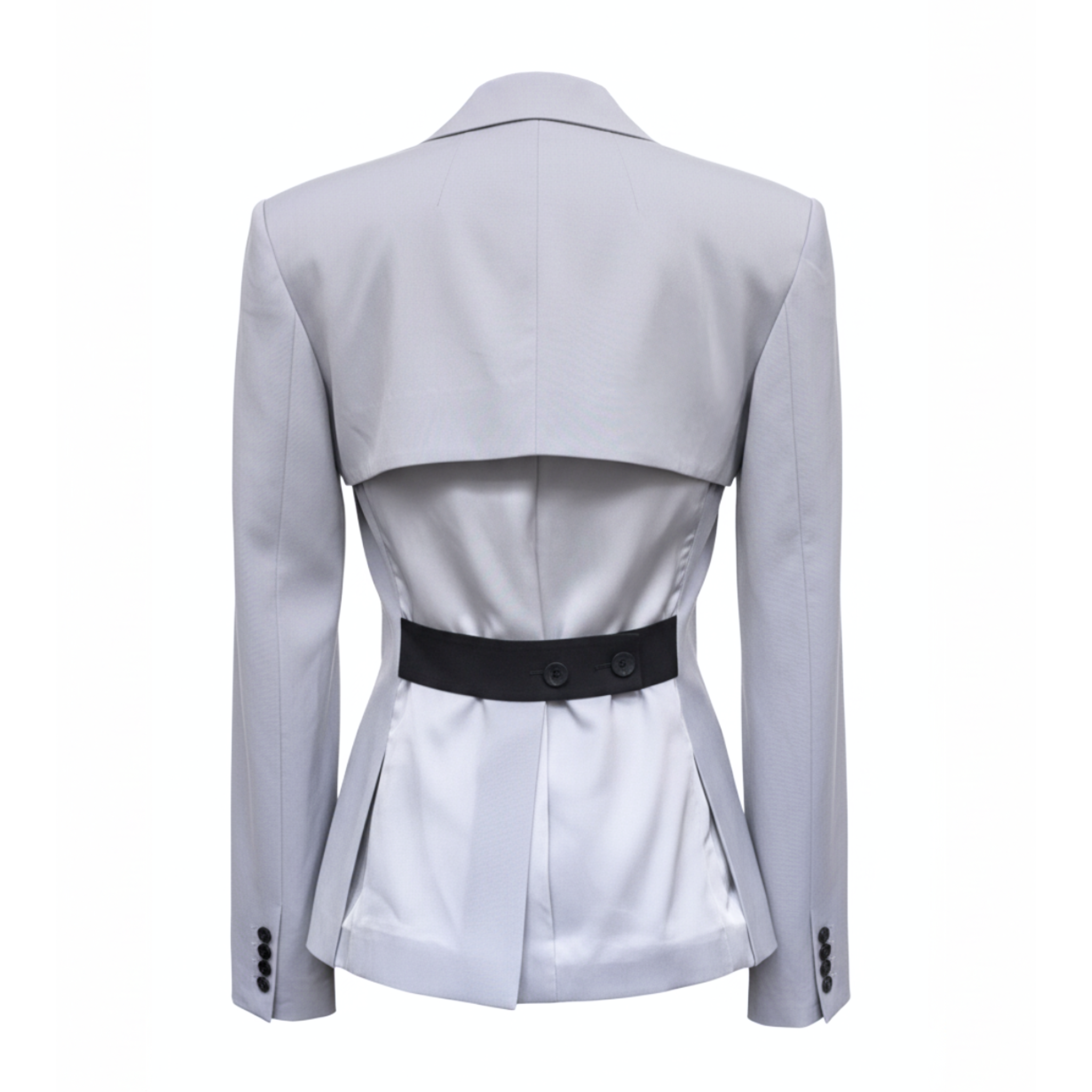 Tailory grey open-back blazer with structured tailoring back view