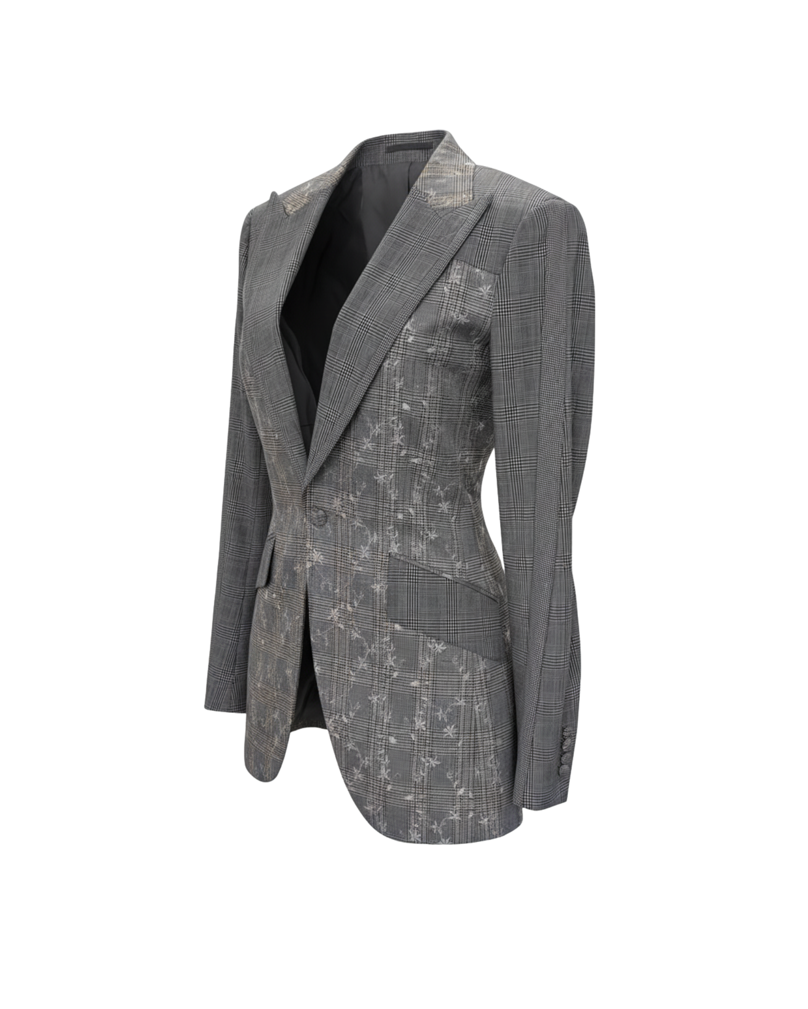 Tailory grey plaid blazer with metallic embroidery side view
