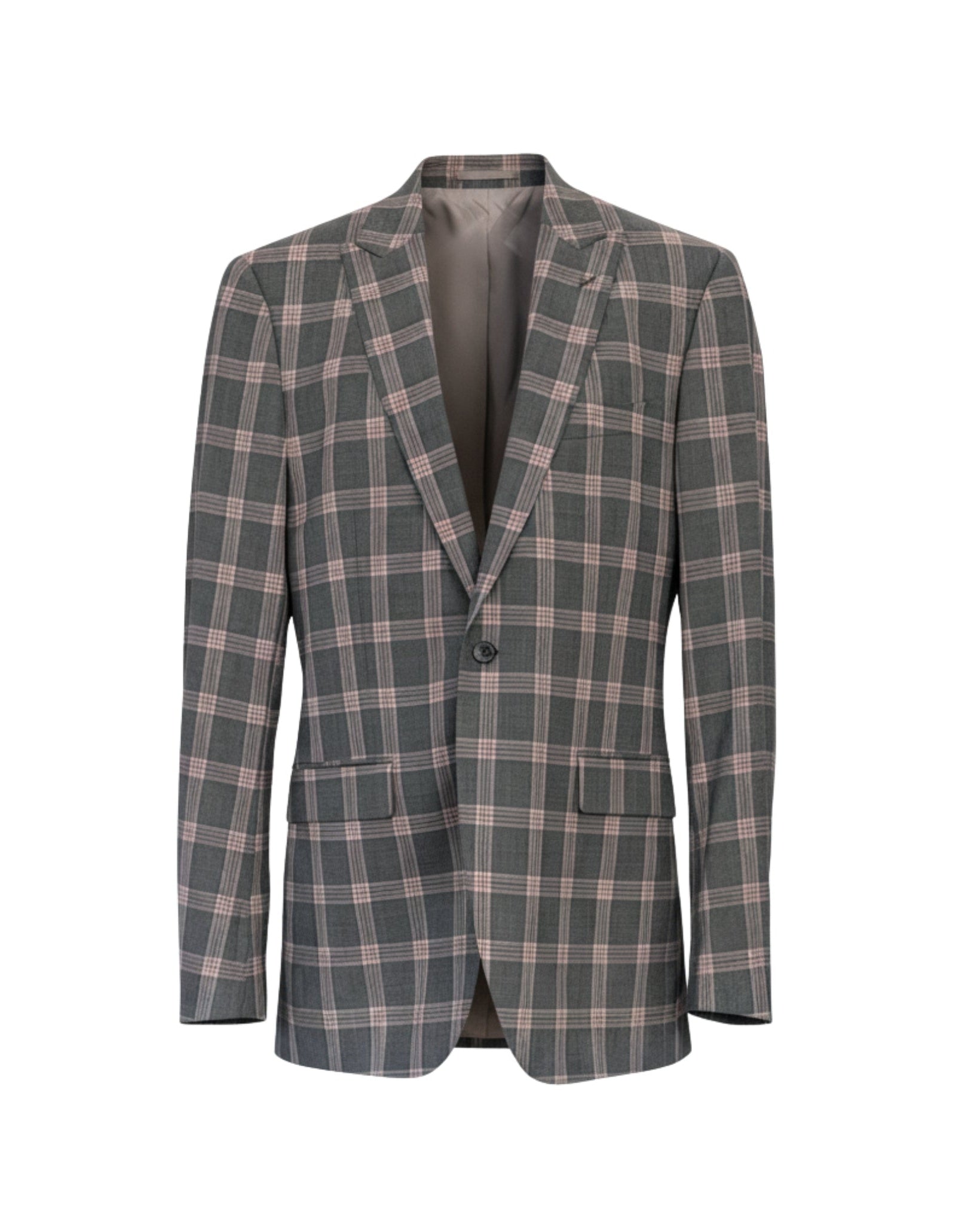 Tailory grey plaid single-breasted blazer with notch lapel front view