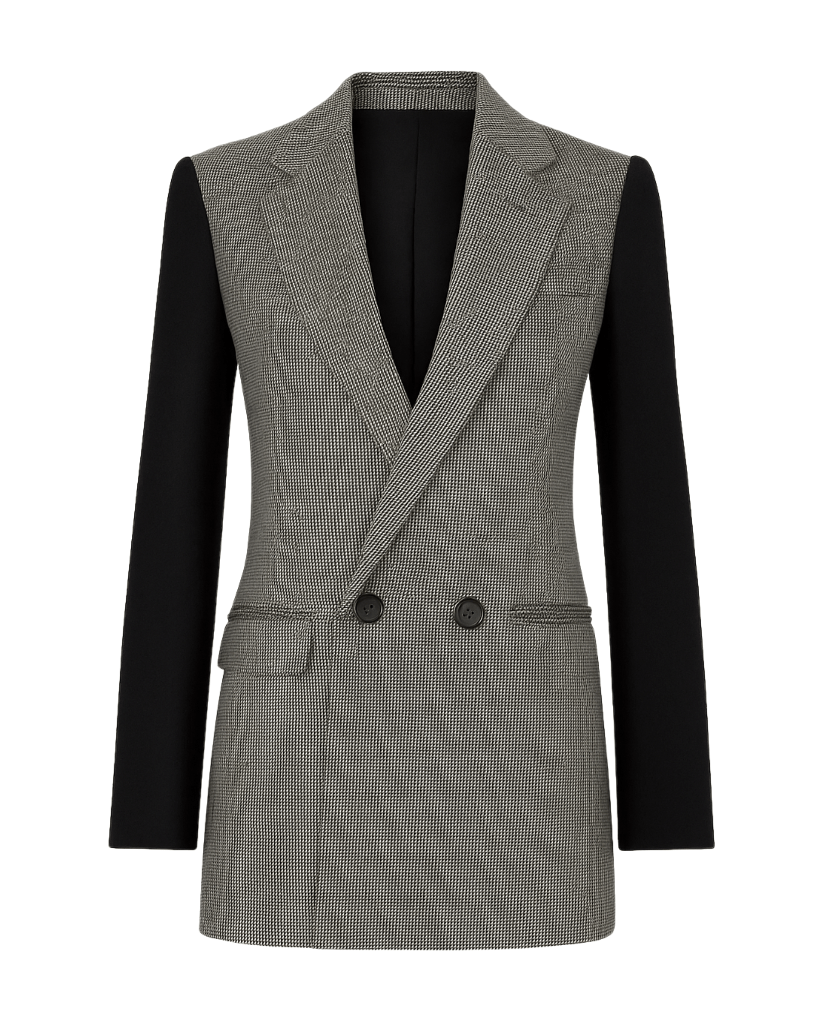 Tailory houndstooth and black color-block double-breasted blazer front view