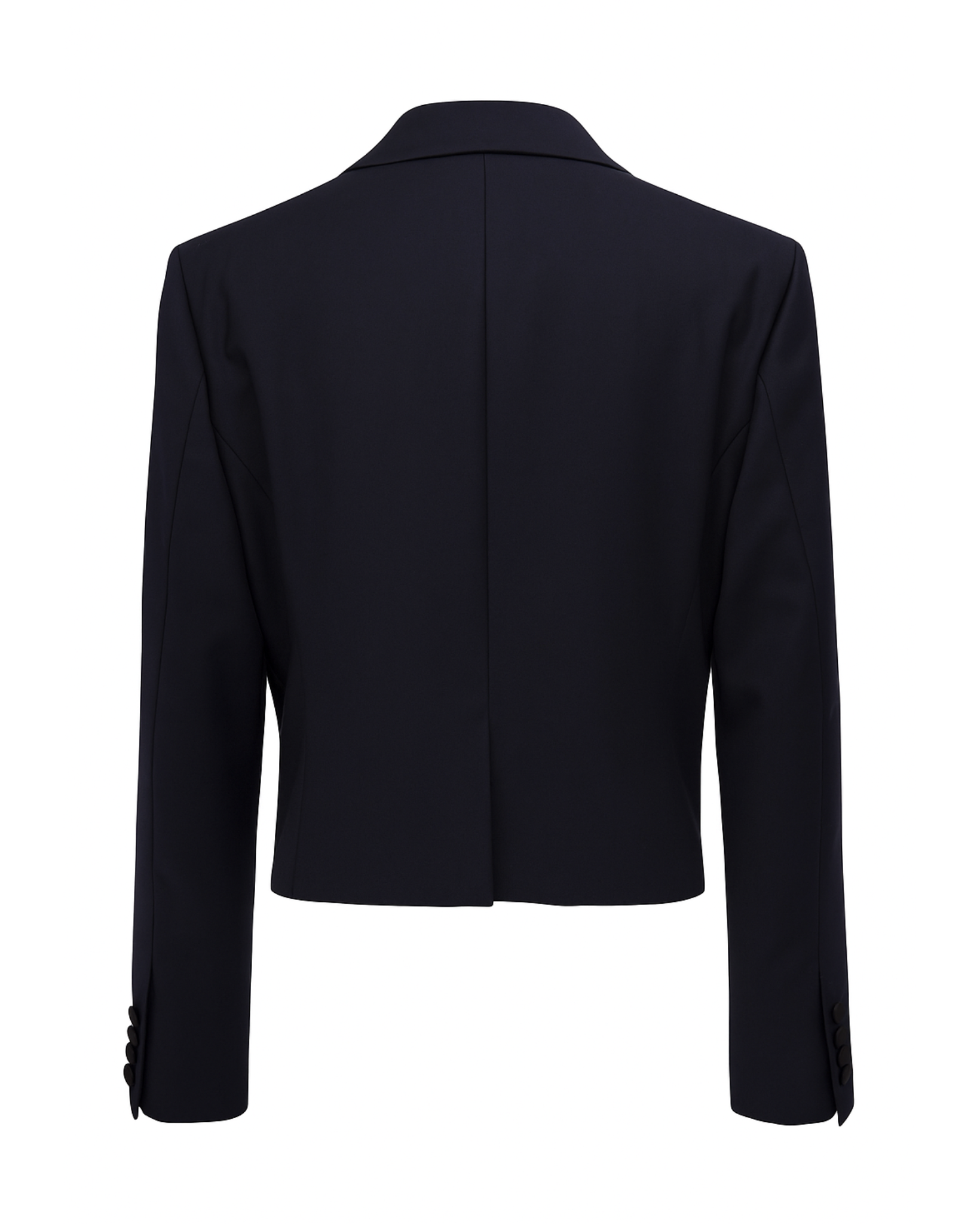 Tailory navy cropped tuxedo blazer back view