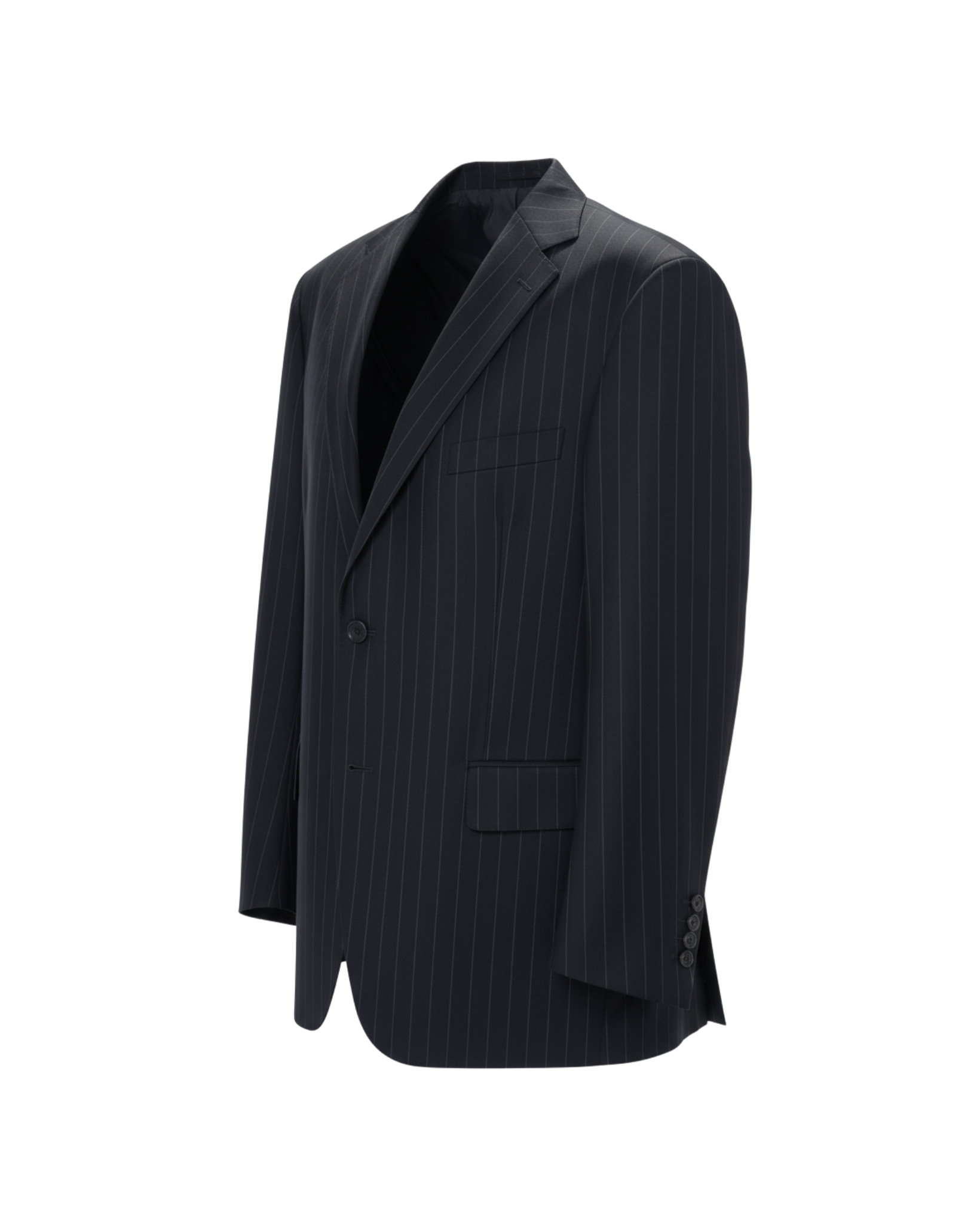 Tailory navy pinstripe two-button blazer side view