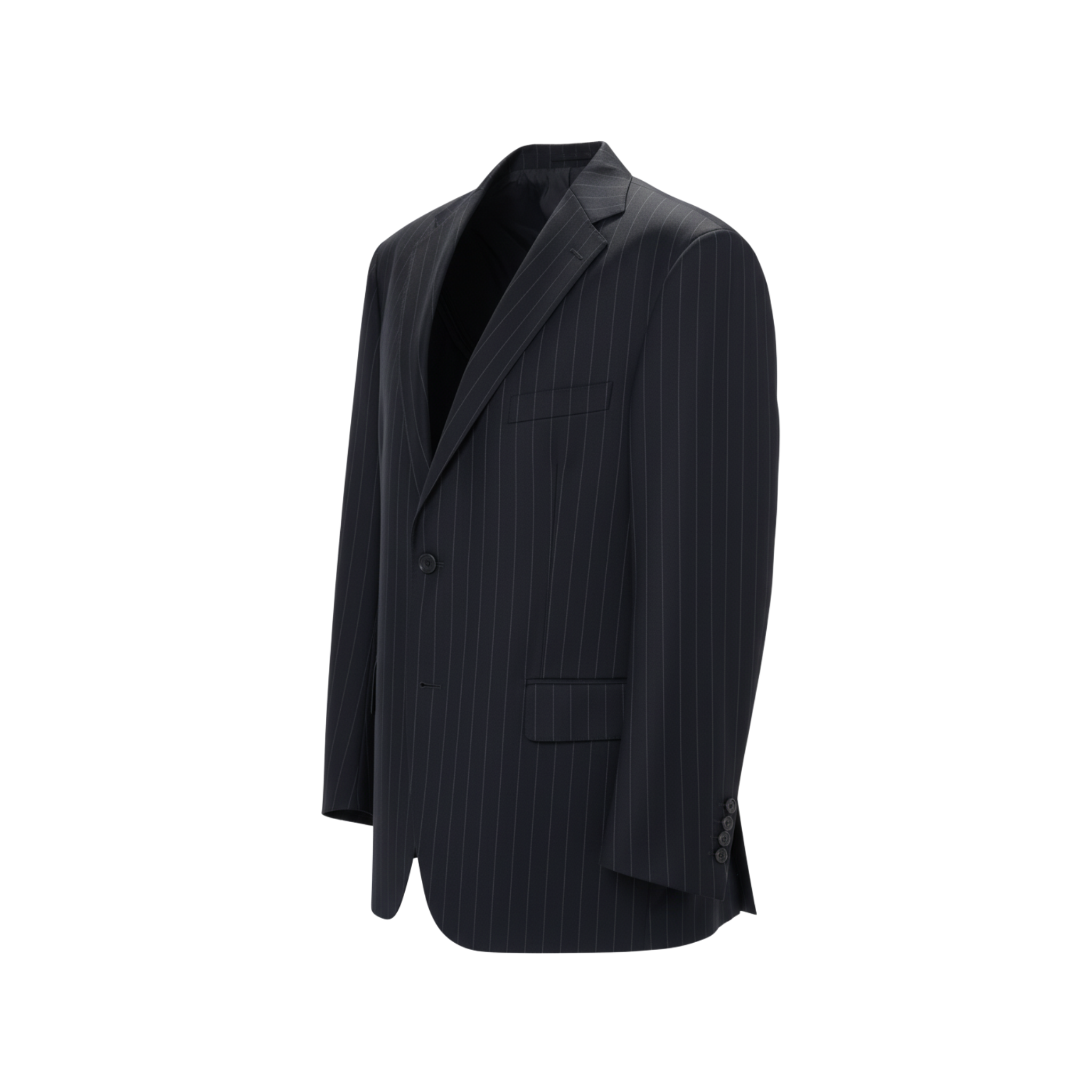 Tailory navy pinstripe two-button blazer side view