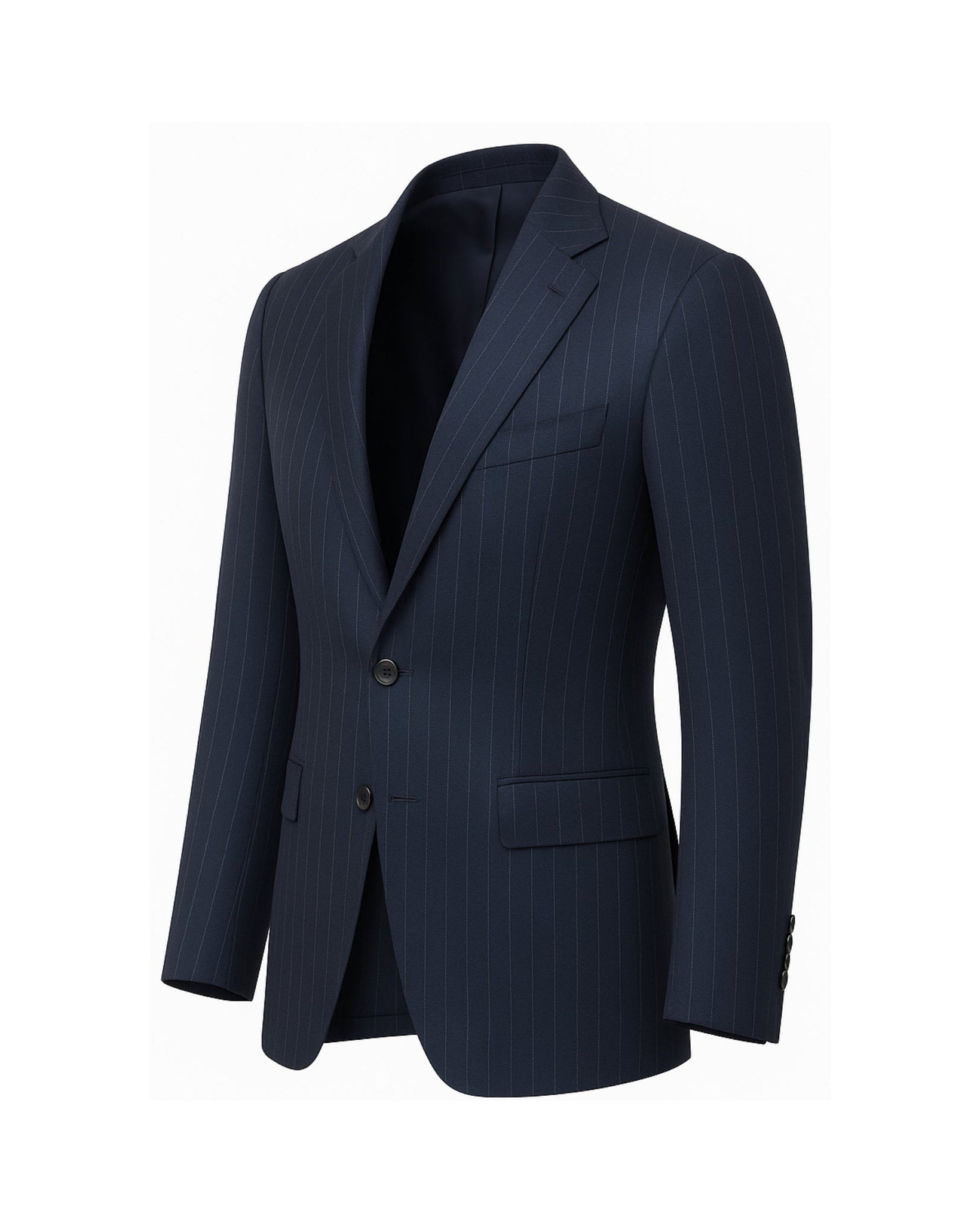 Tailory navy pinstripe wool men’s blazer side view