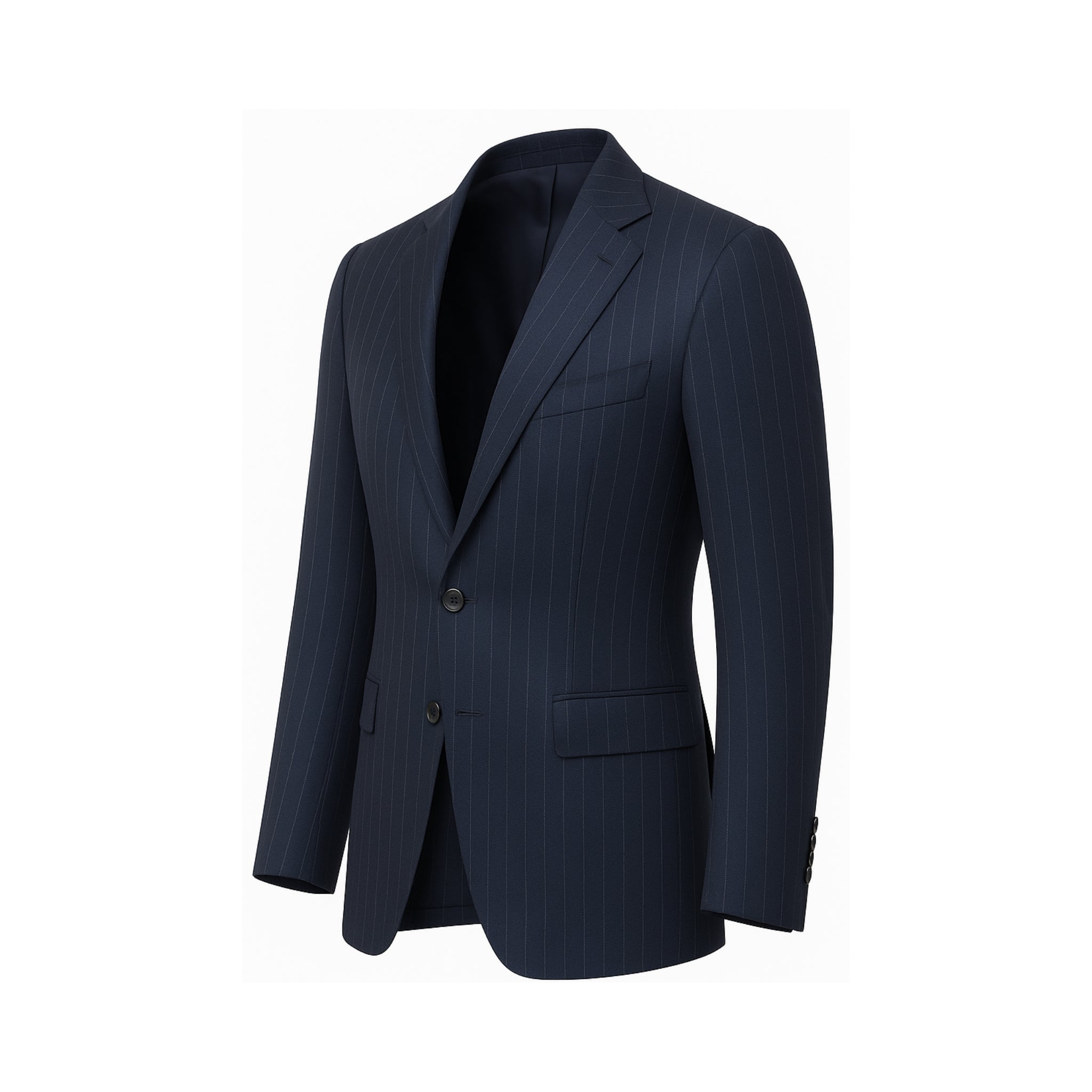Tailory navy pinstripe wool men’s blazer side view