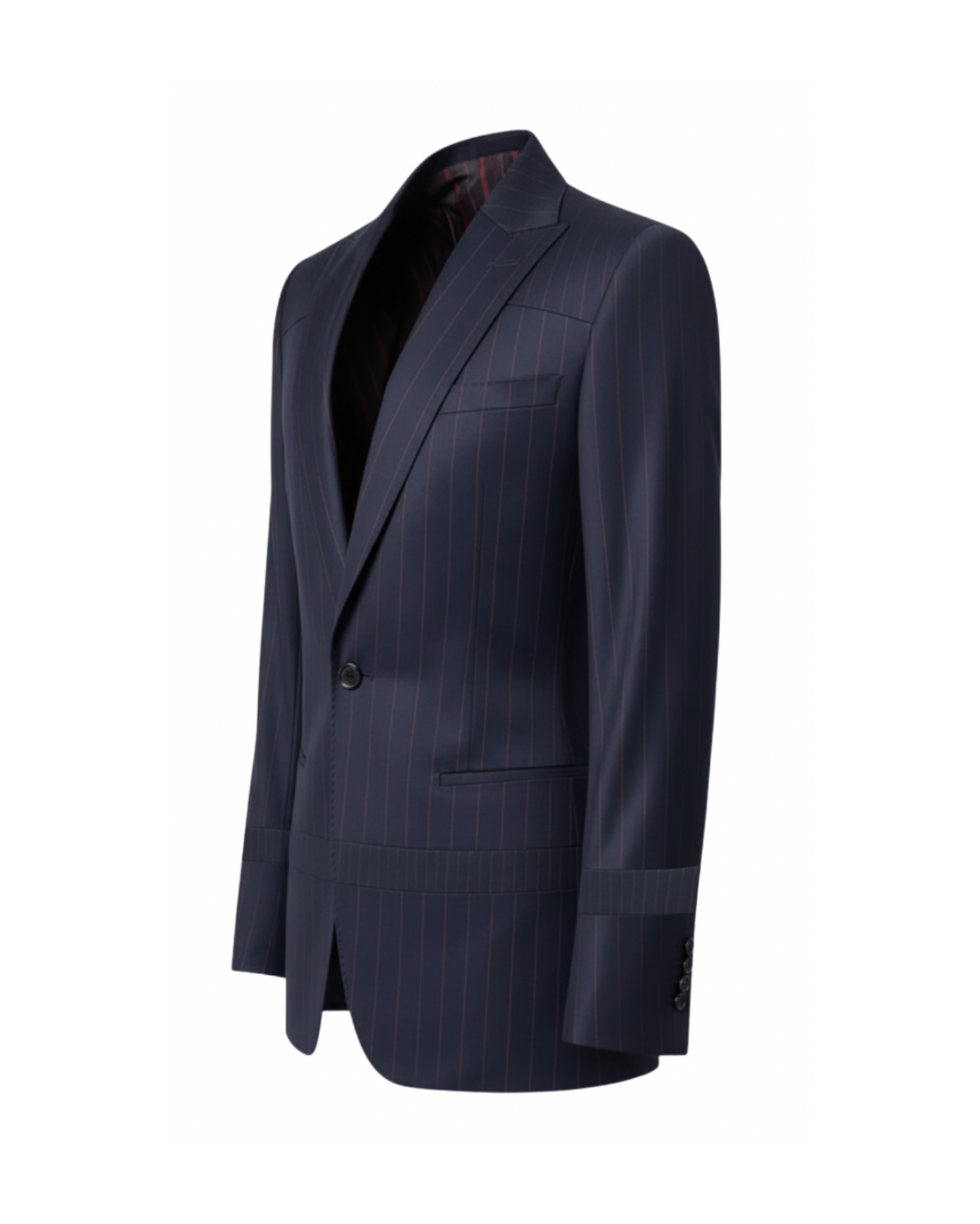 Tailory navy pinstriped blazer tailored side view